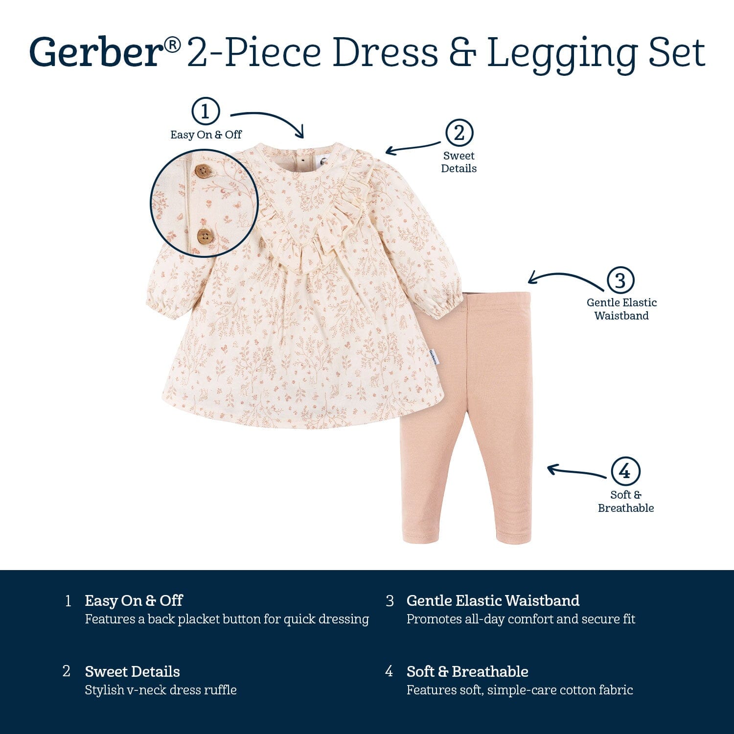 2-Piece Baby Girls Woodland Dress & Legging Set, 24M - Image 5