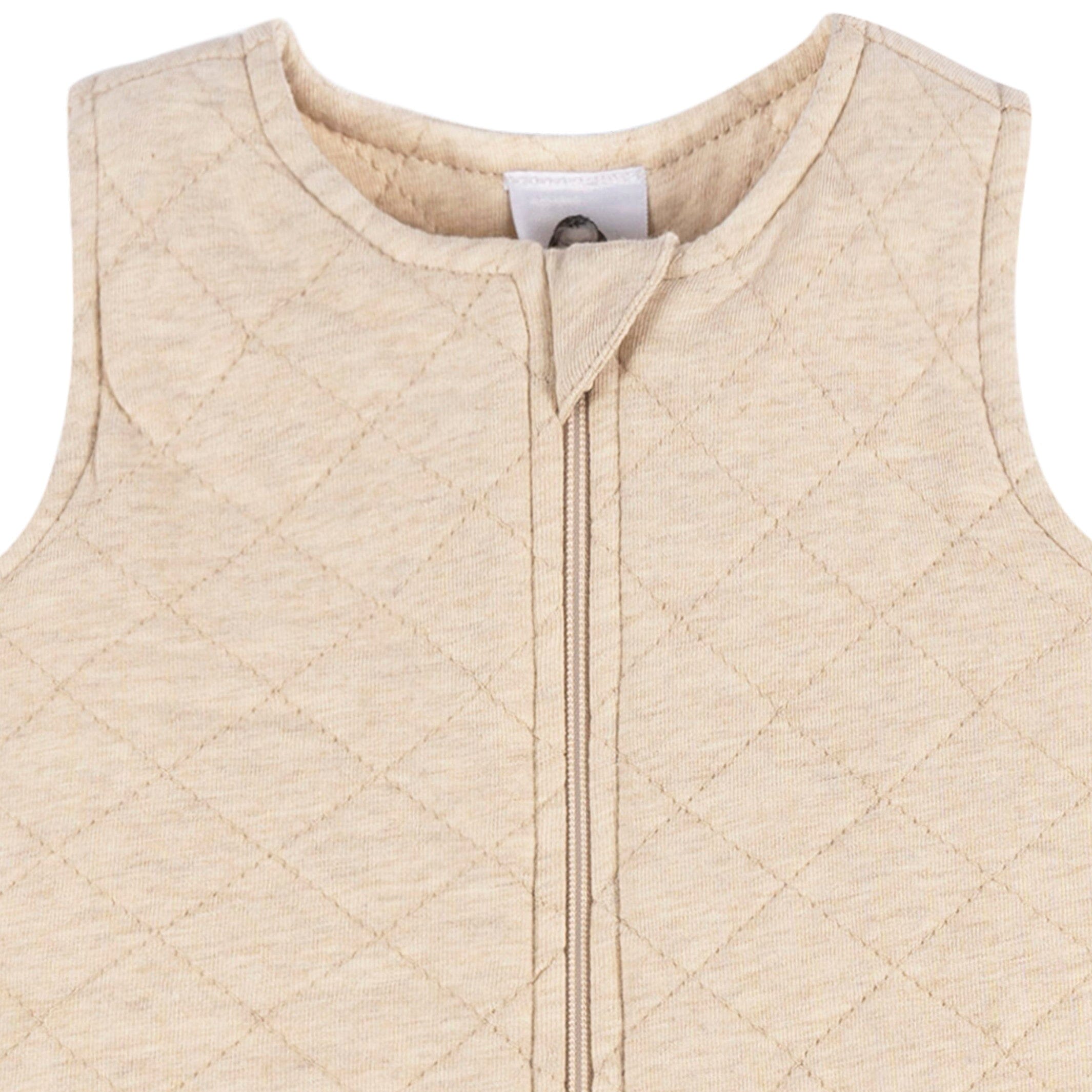 Embroidered Baby Neutral Oatmeal Heather Quilted Jersey Wearable Blanket - Image 4