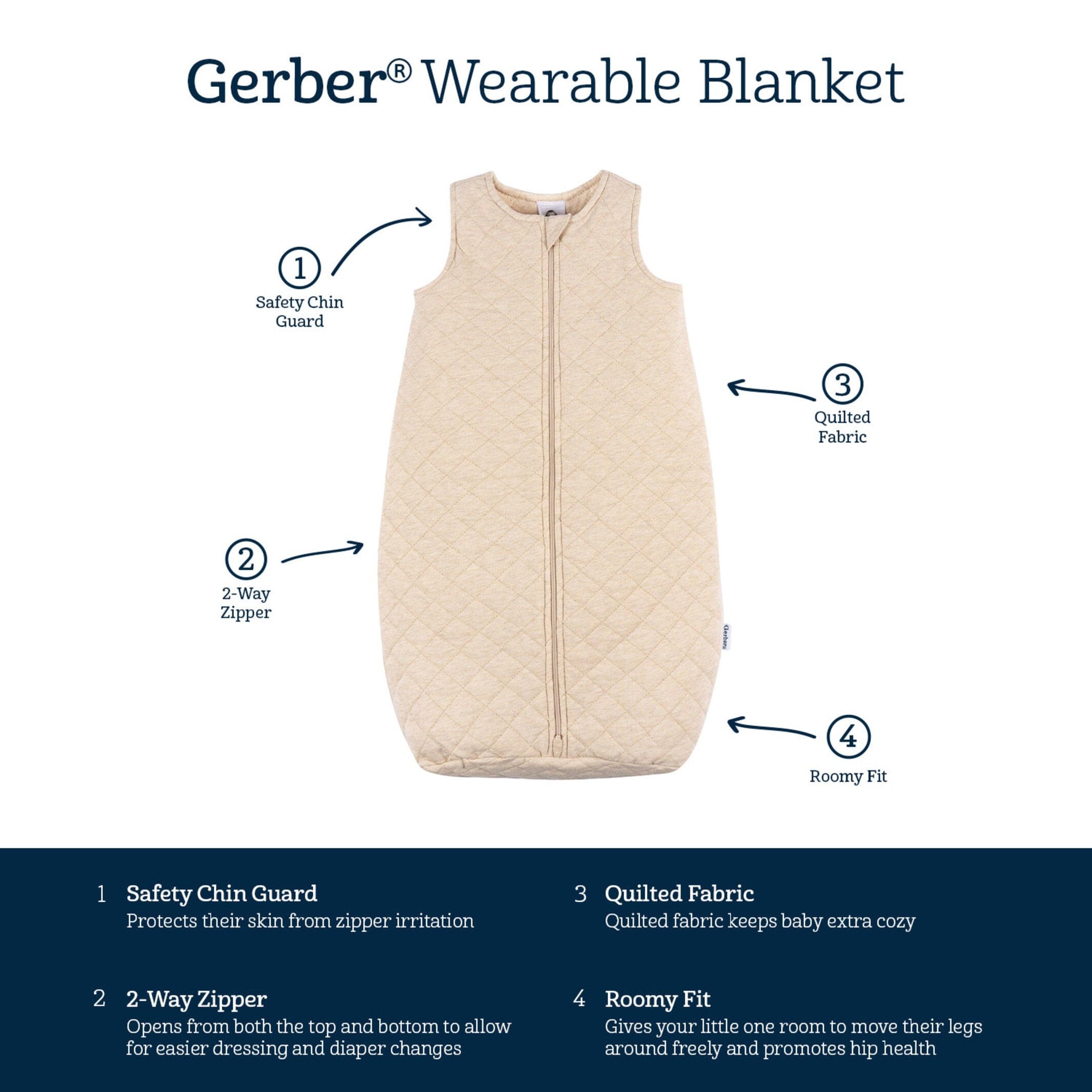Embroidered Baby Neutral Oatmeal Heather Quilted Jersey Wearable Blanket - Image 8
