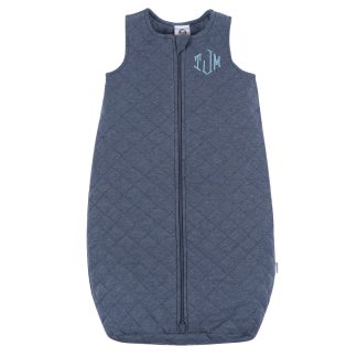 Embroidered Baby Boys Navy Heather Quilted Jersey Wearable Blanket