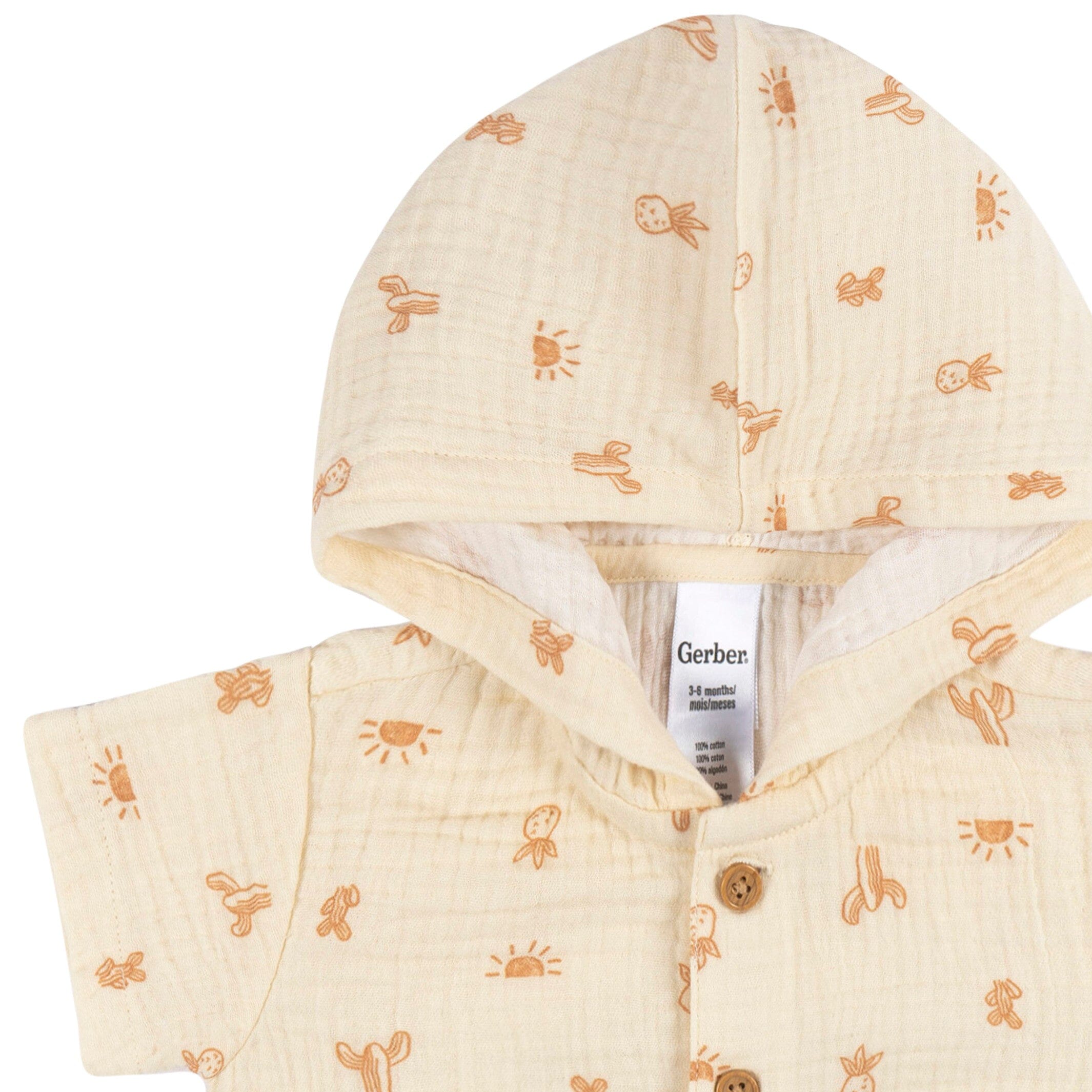 Baby Boys Desert Cotton Gauze Hooded Romper - Image 2