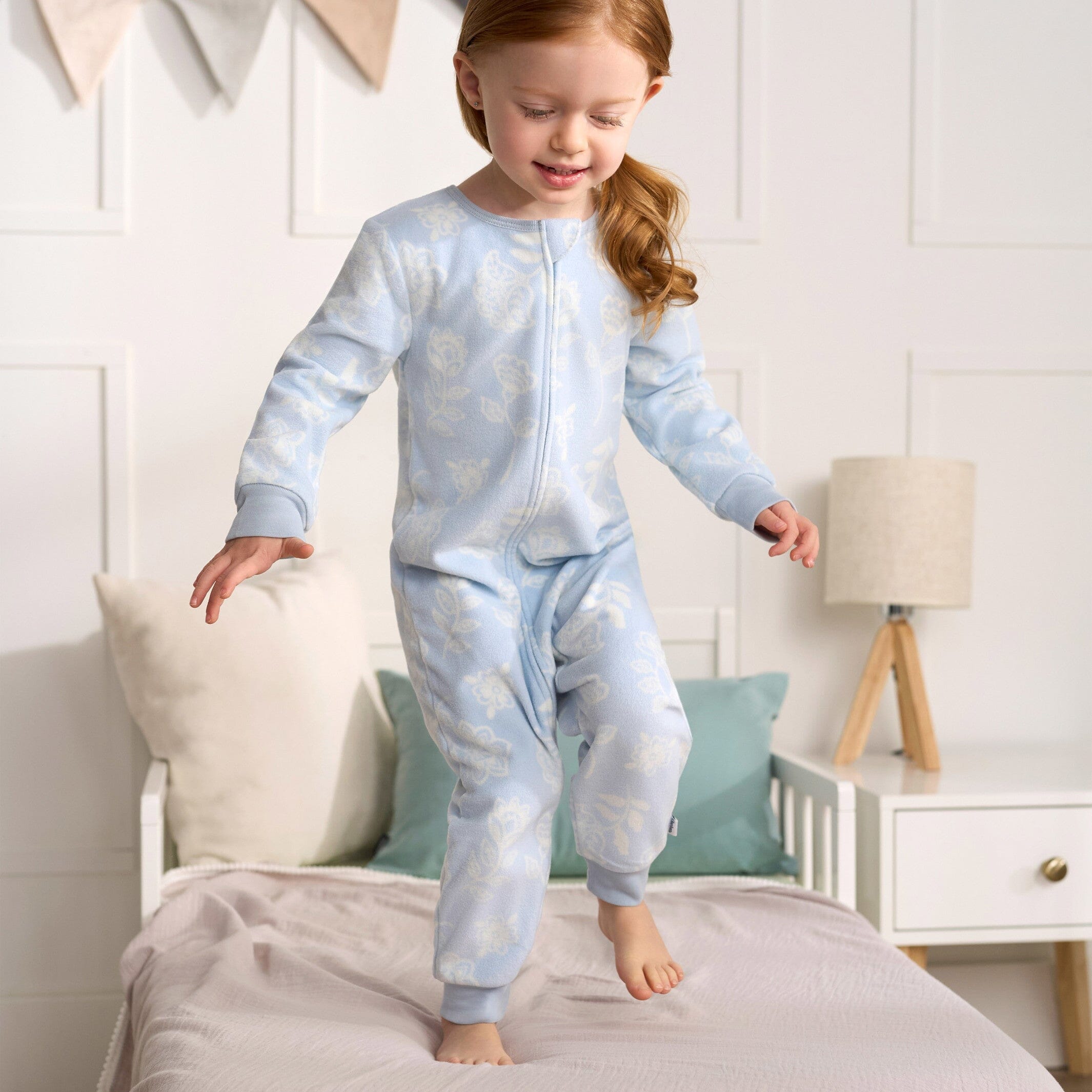 3-Pack Infant & Toddler Girls Blue Floral Footless Fleece Pajamas - Image 4