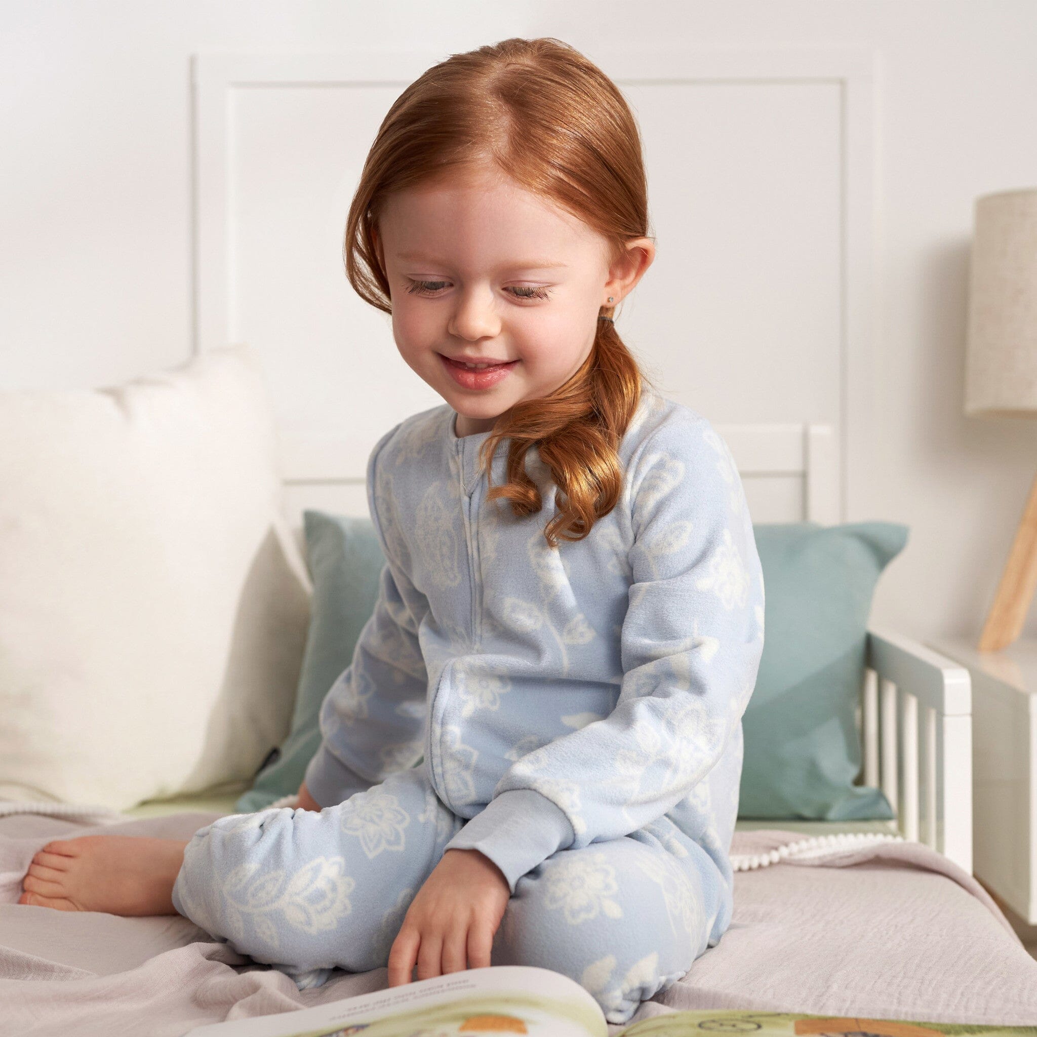 3-Pack Infant & Toddler Girls Blue Floral Footless Fleece Pajamas - Image 5