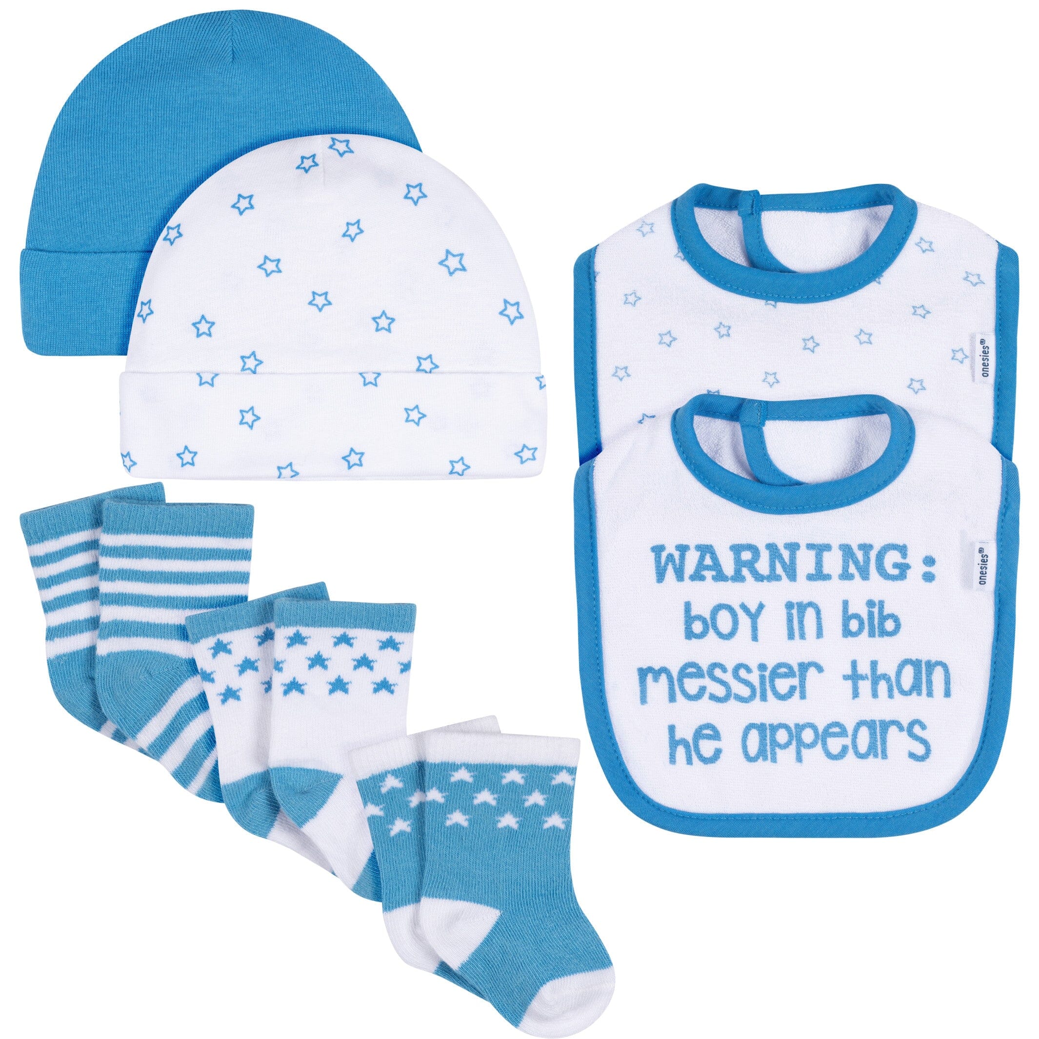 7-Piece Baby Boys Stars Caps, Dribbler Bibs, Jersey Crew Socks
