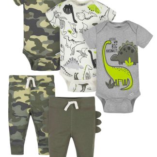 5-Piece Baby Boys Dino Onesies® Bodysuits & Pants Sets