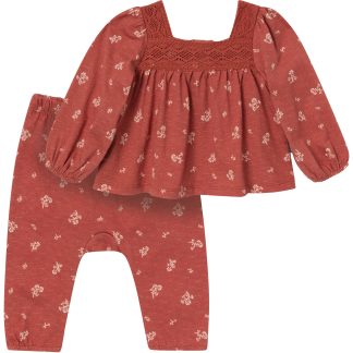 2-Piece Baby Girls Terracotta Crochet Top & Pant Set