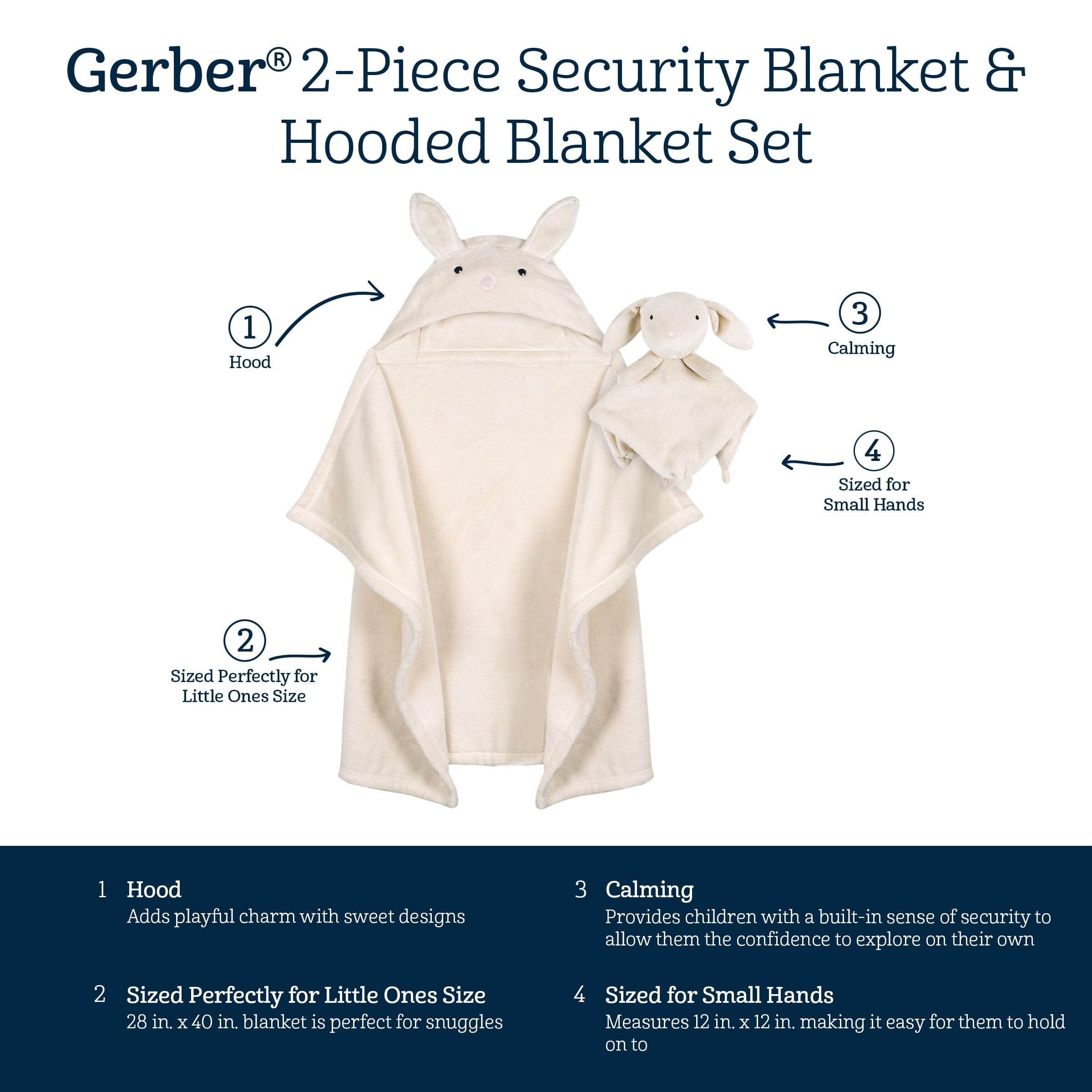 Embroidered 2-Piece Bunny Hooded Wearable Blanket & Security Blanket Set - Image 9
