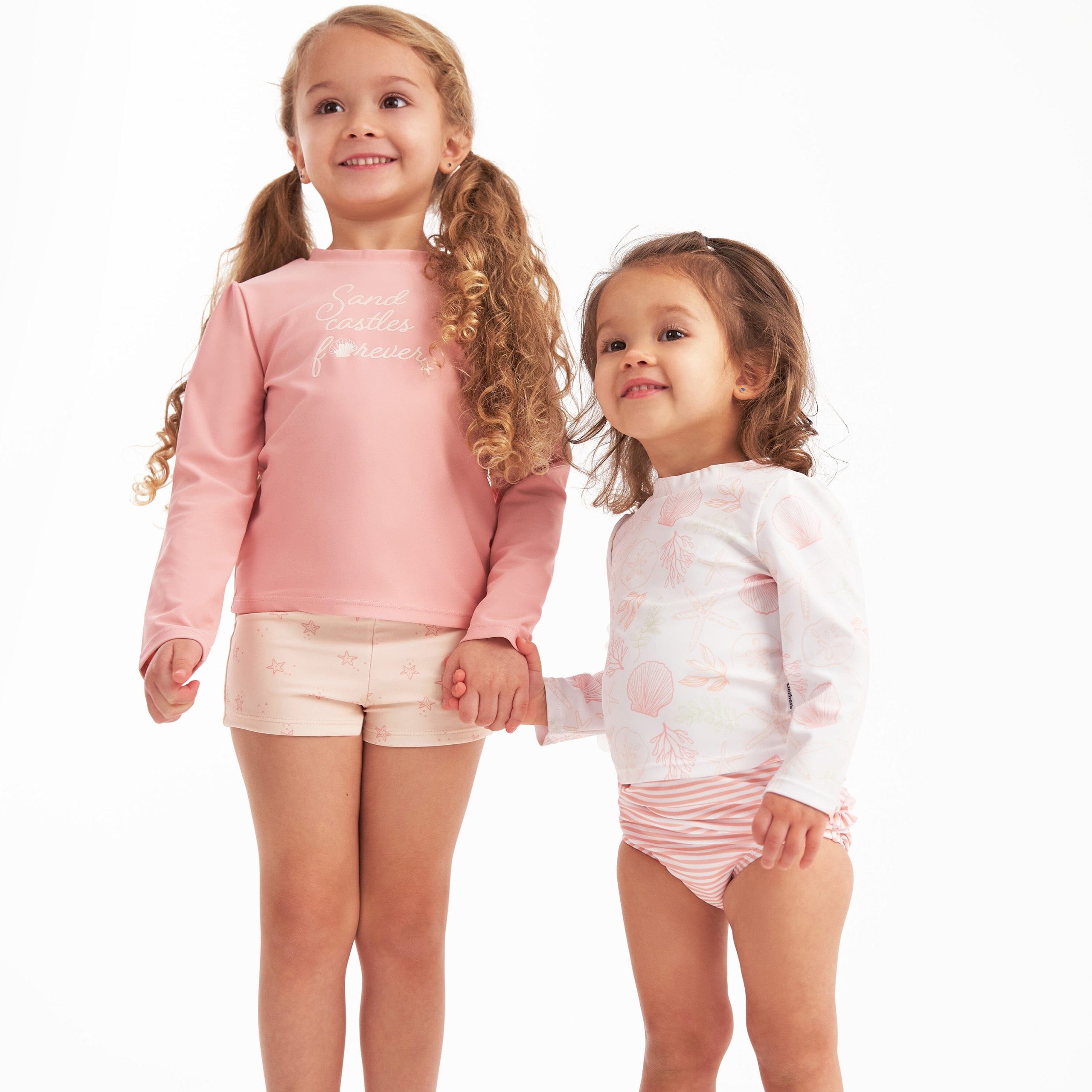 2-Piece Infant and Toddler Girls UPF 50+ Starfish Rash Guard & Swim Shorts Set - Image 4
