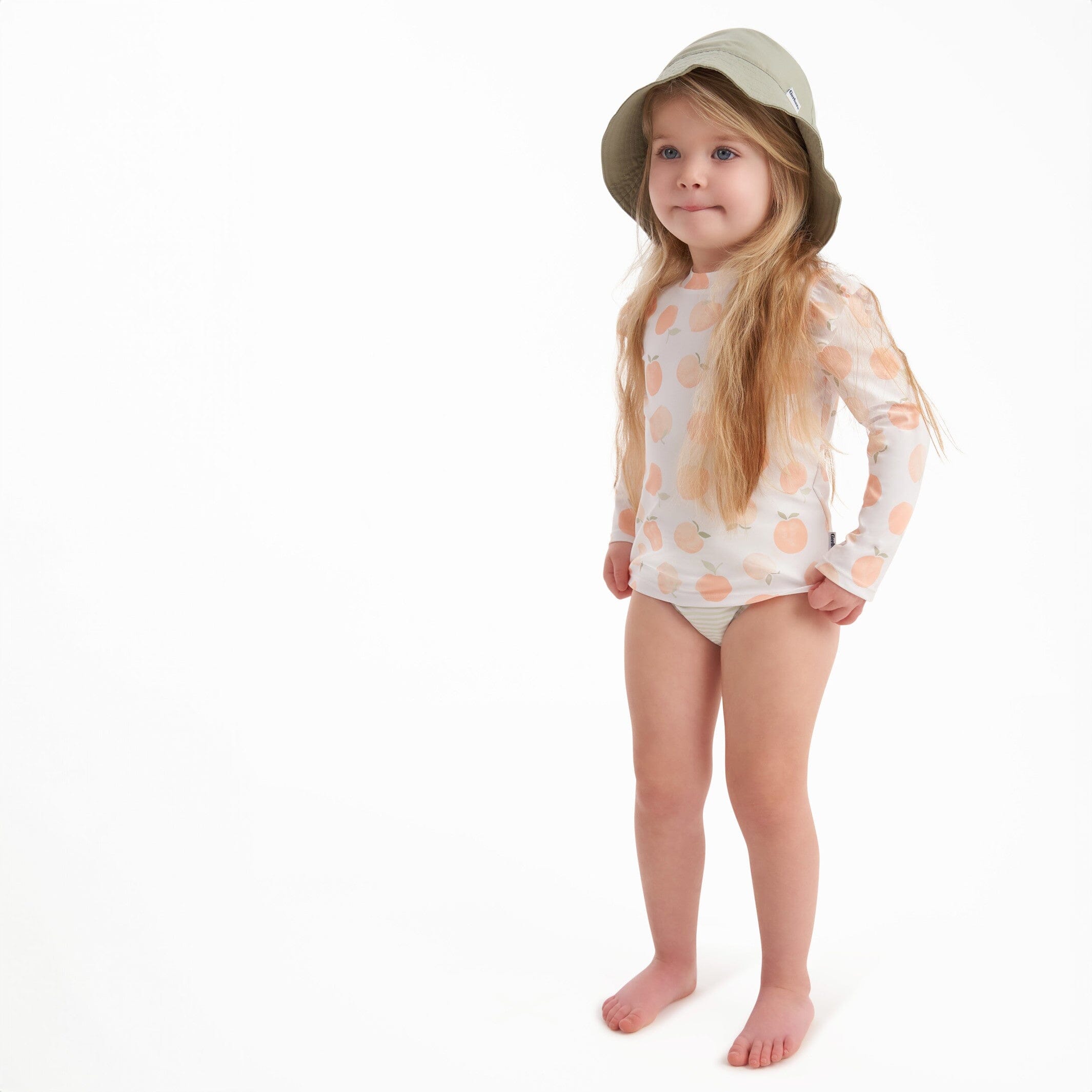 2-Piece Infant and Toddler Girls UPF 50+ Peaches Rash Guard & Swim Bottoms Set - Image 2
