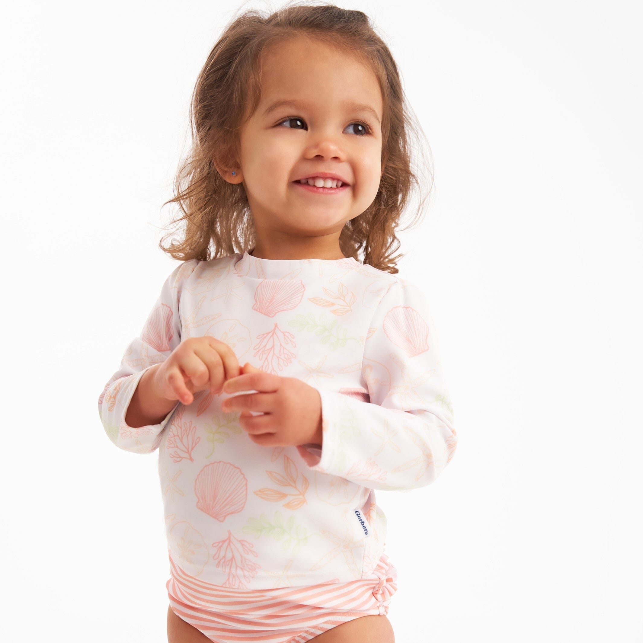 2-Piece Baby Girls UPF 50+ Shells Rash Guard & Swim Bottoms Set - Image 2