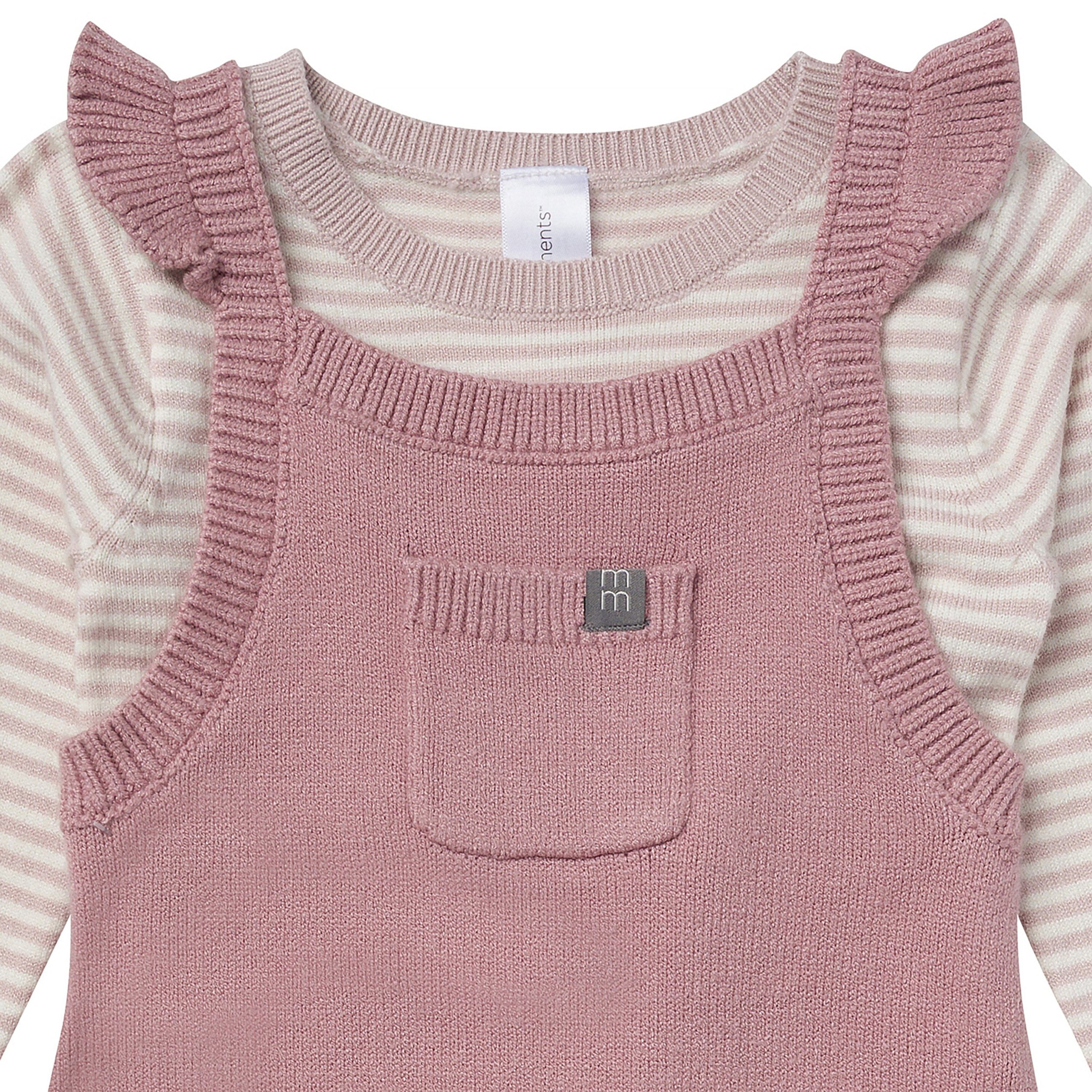 2-Piece Baby Girls Mauve Sweater Flutter Overall Set - Image 2
