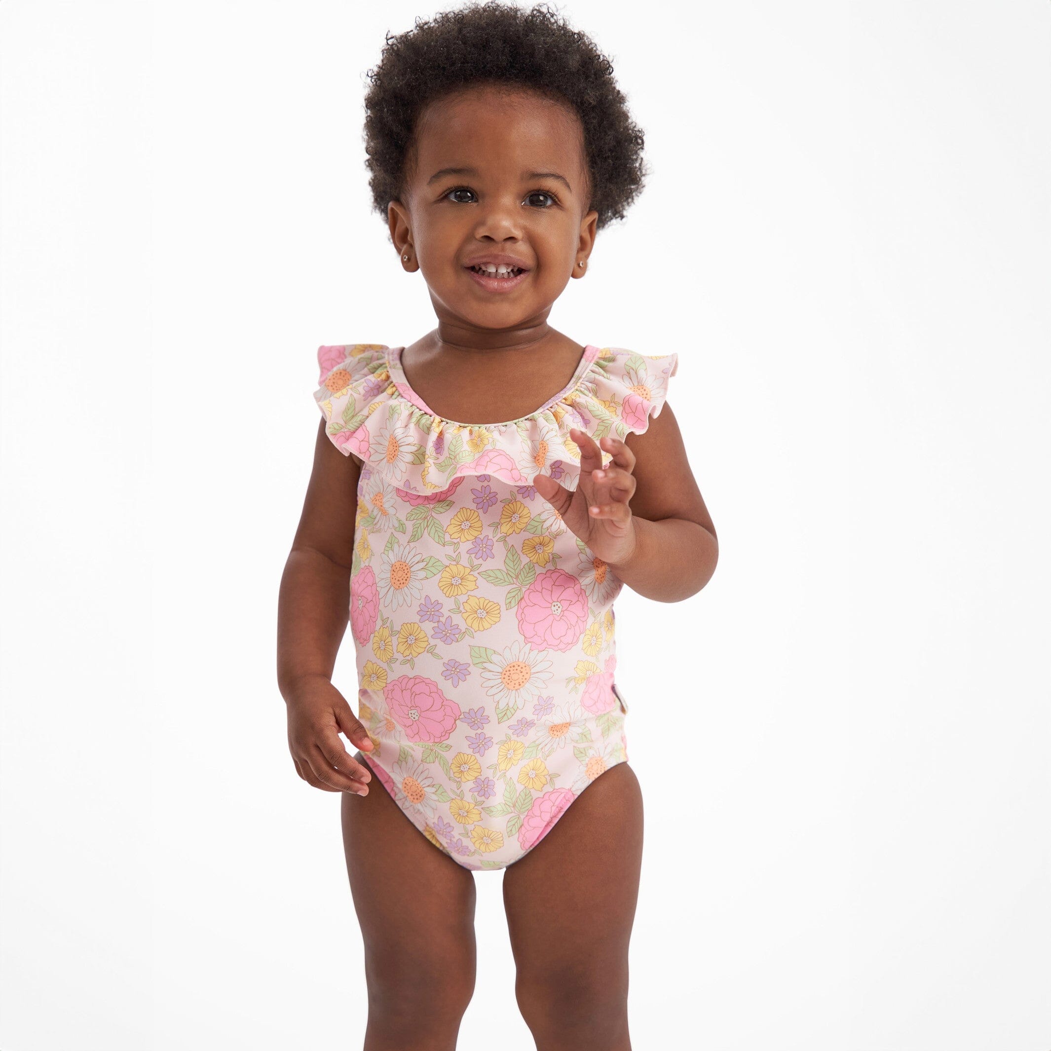 Baby Girls UPF 50+ Retro Floral One-Piece Swimsuit - Image 2
