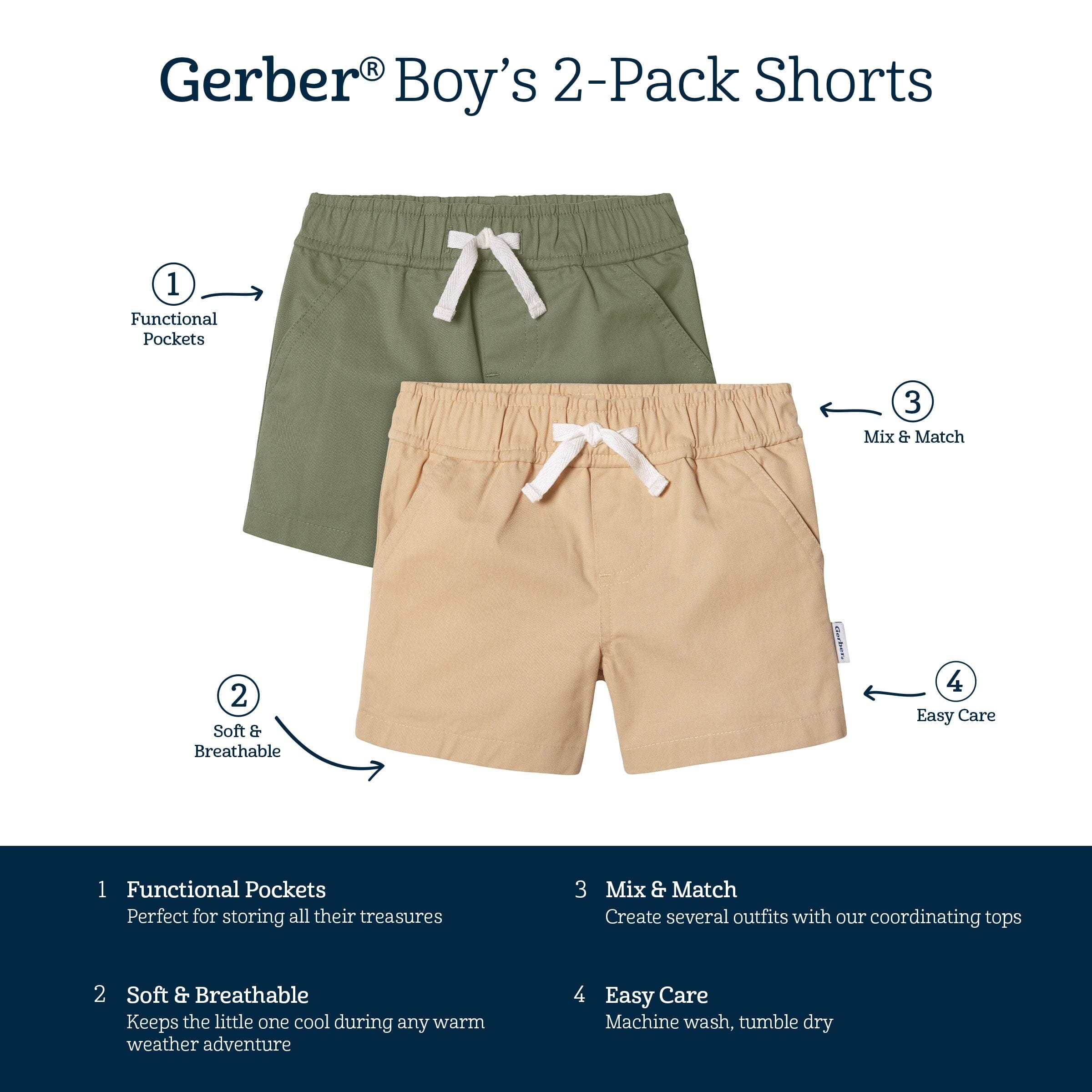 2-Pack Baby & Toddler Boys Olive and Dark Khaki Twill Shorts - Image 7