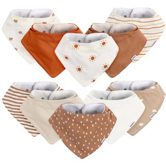 10-Pack Baby Neutral Rust Suns & Rainbows Jersey Bandana Bibs