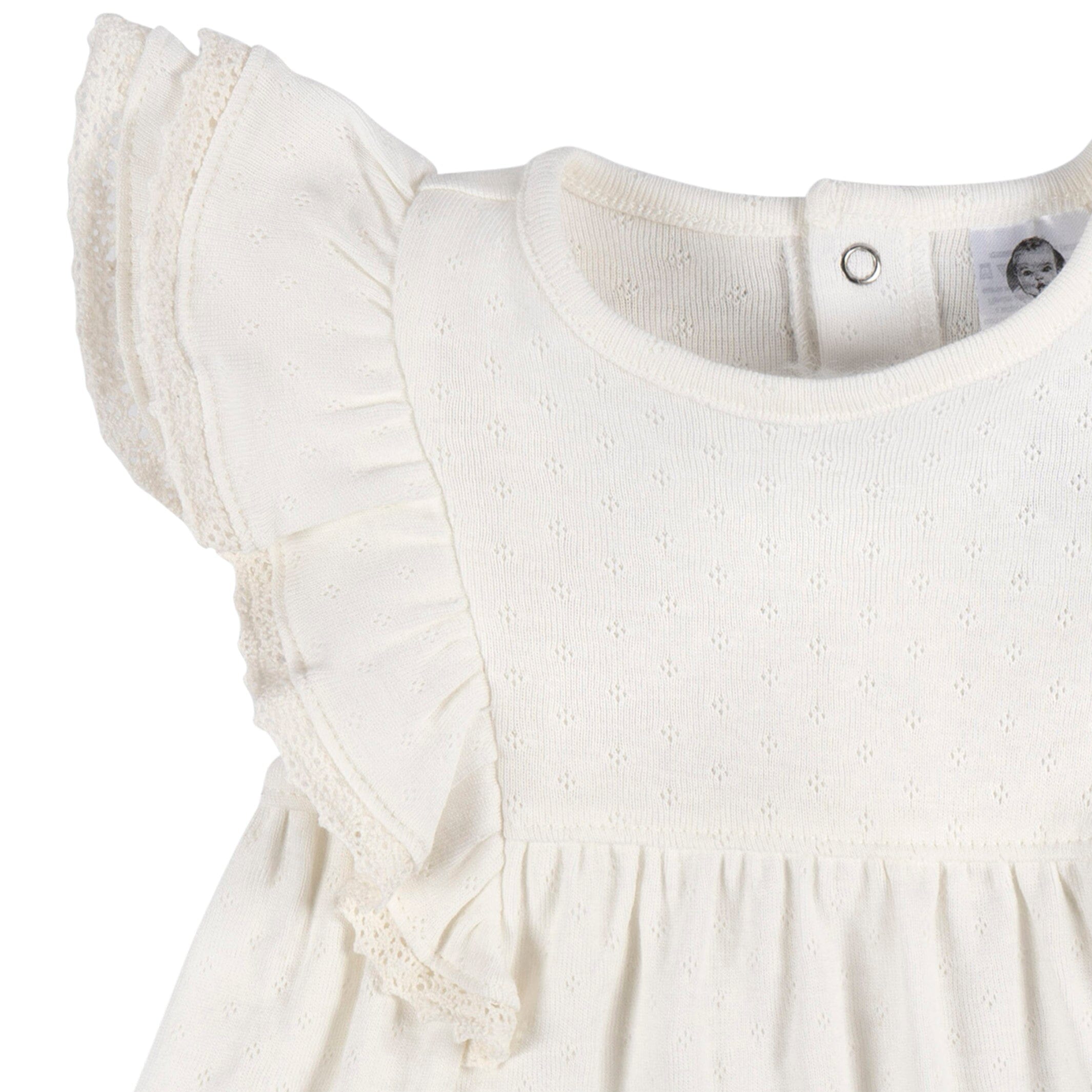 2-Piece Baby Girls Ivory Dress & Diaper Cover Set - Image 2