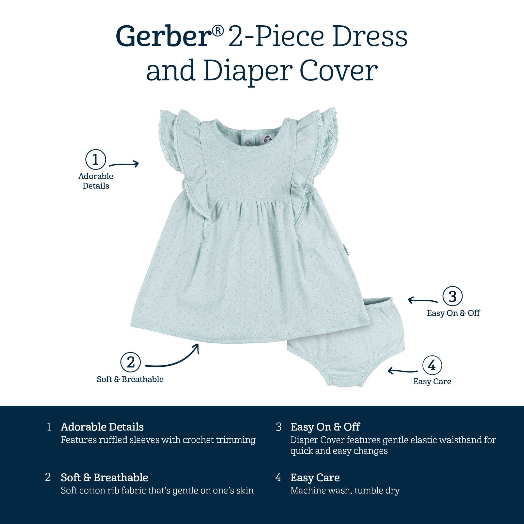 2-Piece Baby Girls Aqua Blue Dress & Diaper Cover Set - Image 6