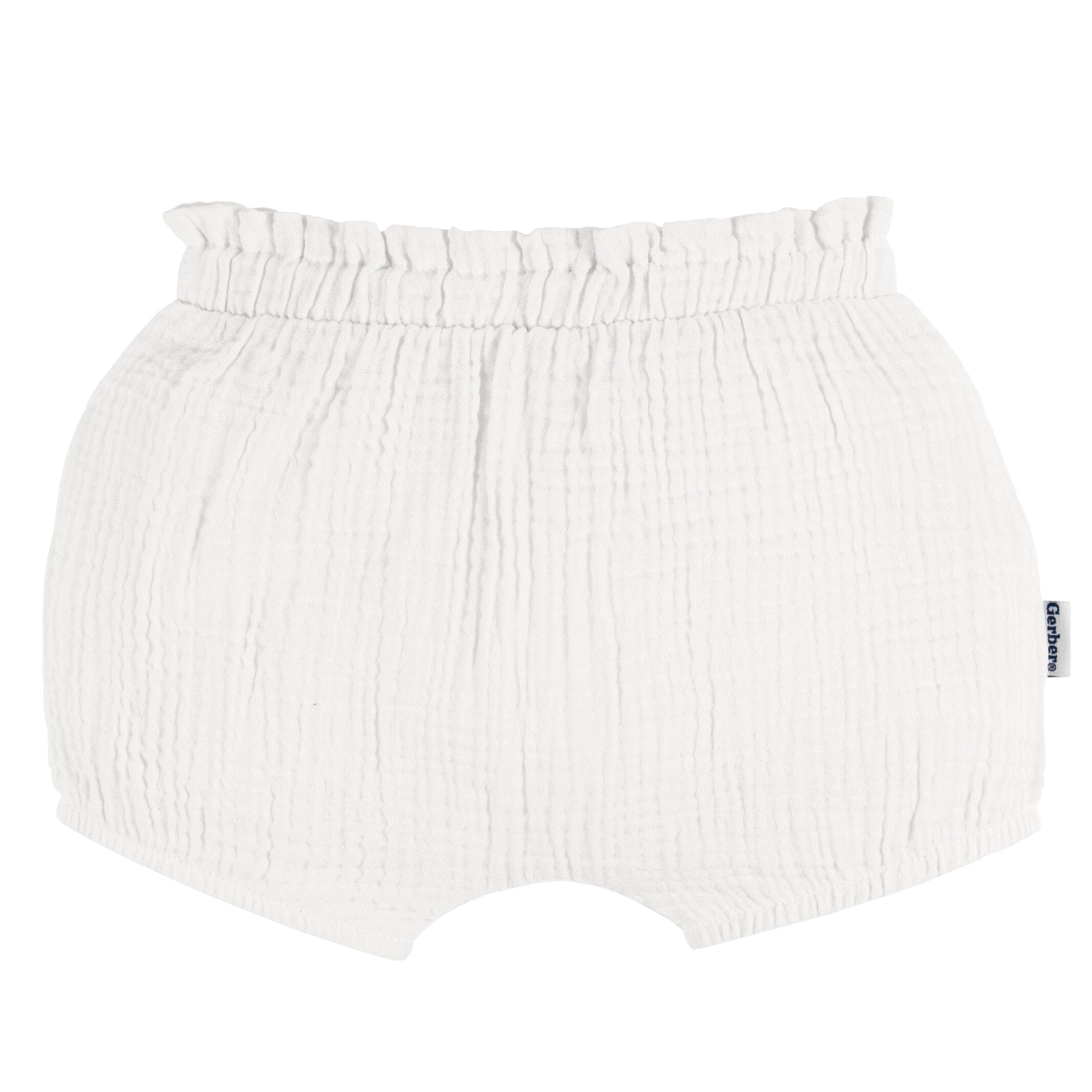 3-Pack Baby Girls White, Black Dot, & Brown Gauze Bubble Shorts - Image 4