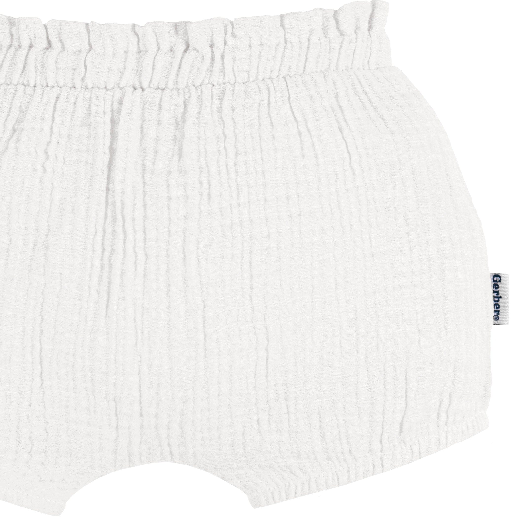 3-Pack Baby Girls White, Black Dot, & Brown Gauze Bubble Shorts - Image 5