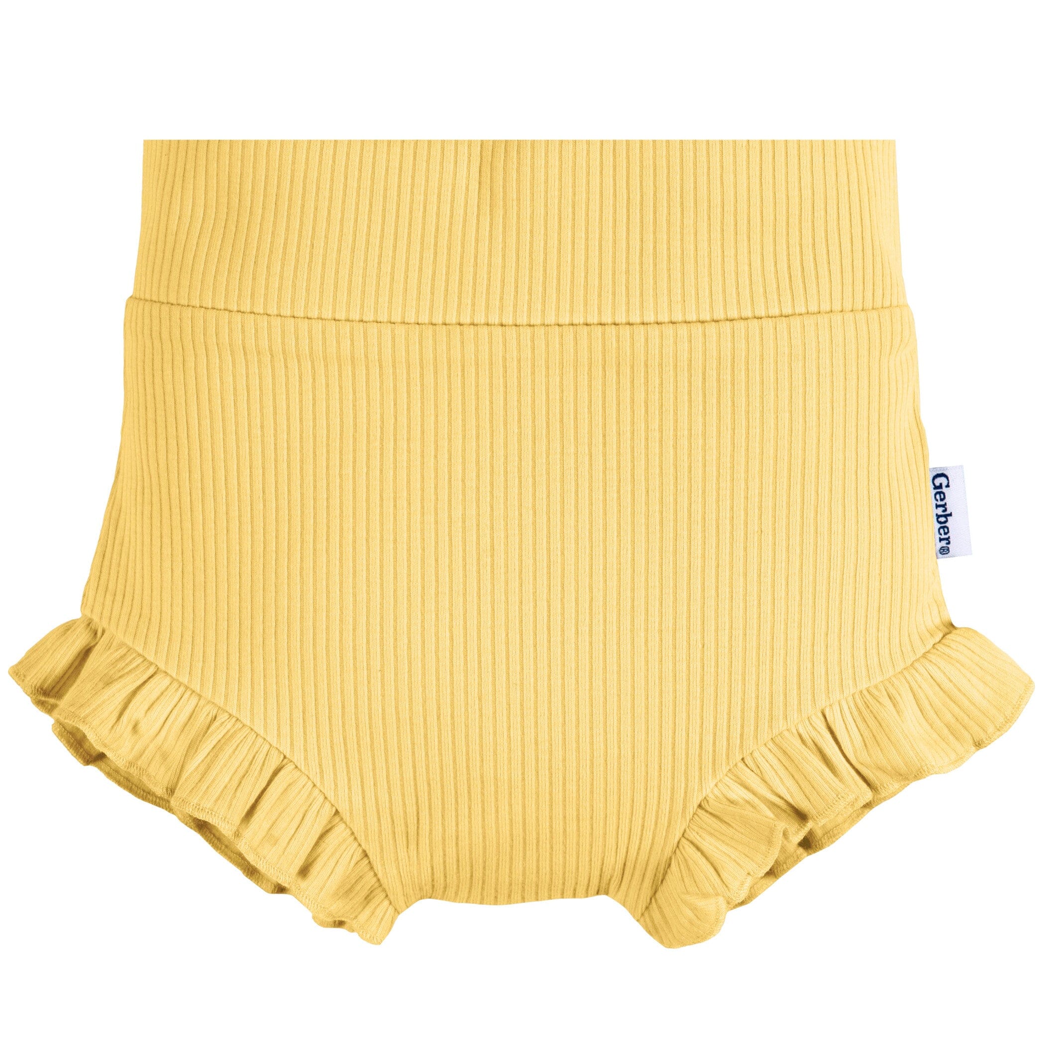 3-Pack Baby Girls Green, Yellow, & Ivory Floral Bloomer Shorts - Image 4