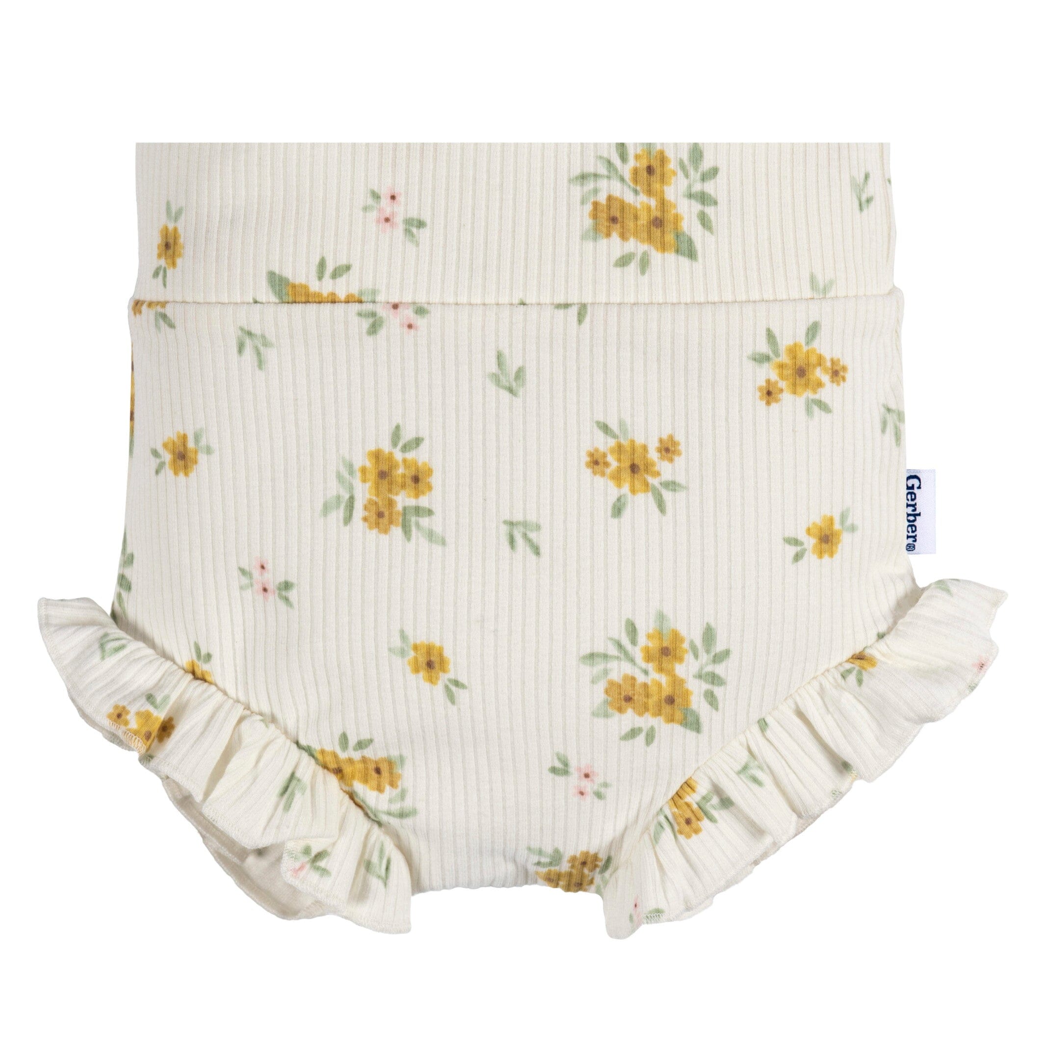 3-Pack Baby Girls Green, Yellow, & Ivory Floral Bloomer Shorts - Image 5