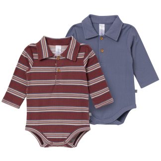 2-Pack Baby Boys Maroon/Dusty Blue Polo Henley Bodysuit