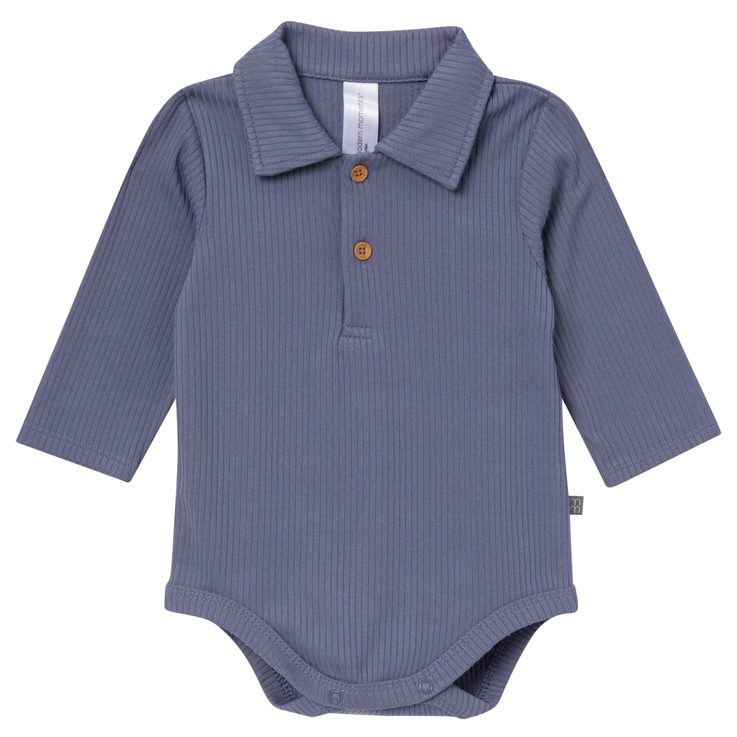 2-Pack Baby Boys Maroon/Dusty Blue Polo Henley Bodysuit - Image 4
