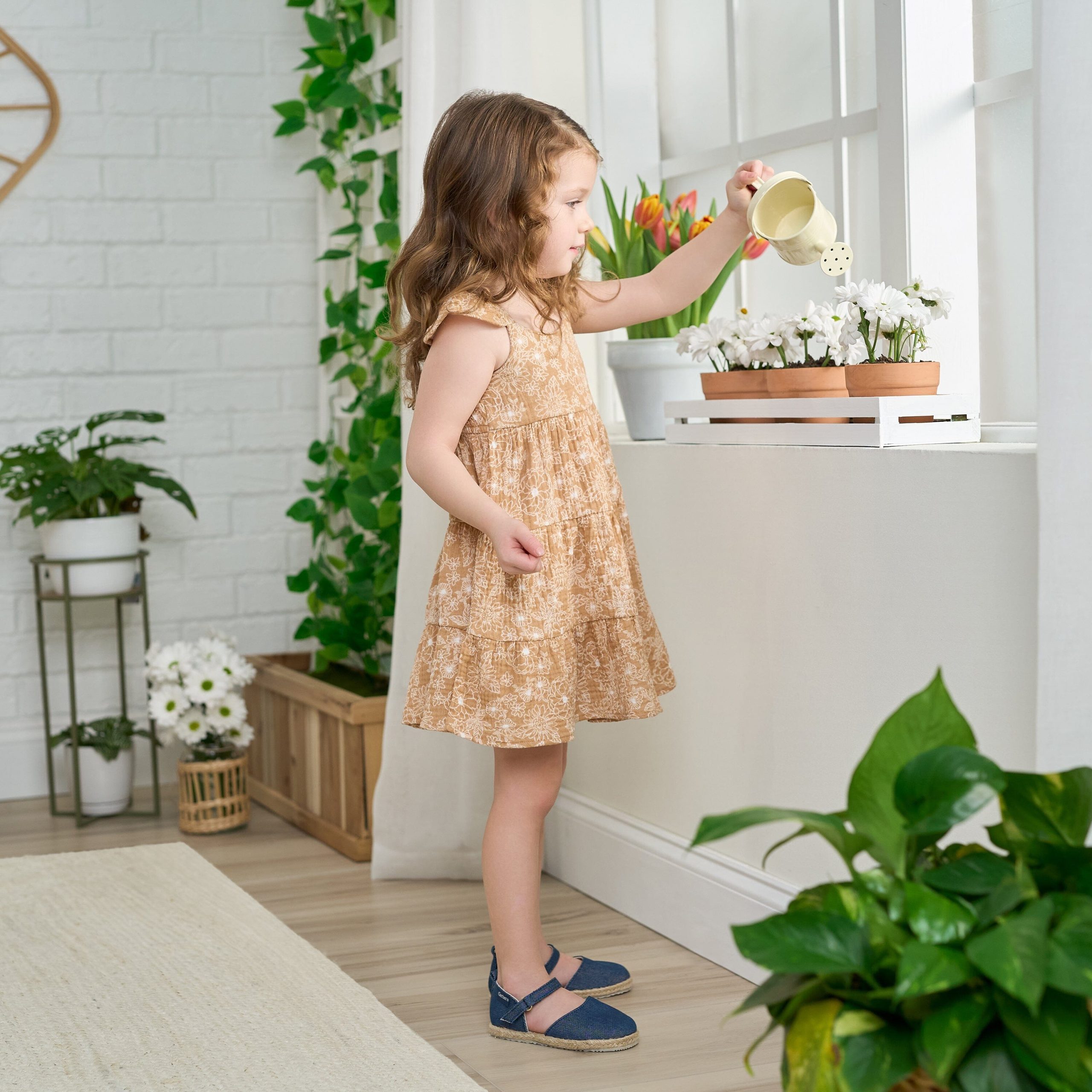 Toddler Girls Groovy Floral Tiered Cotton Gauze Dress - Image 3