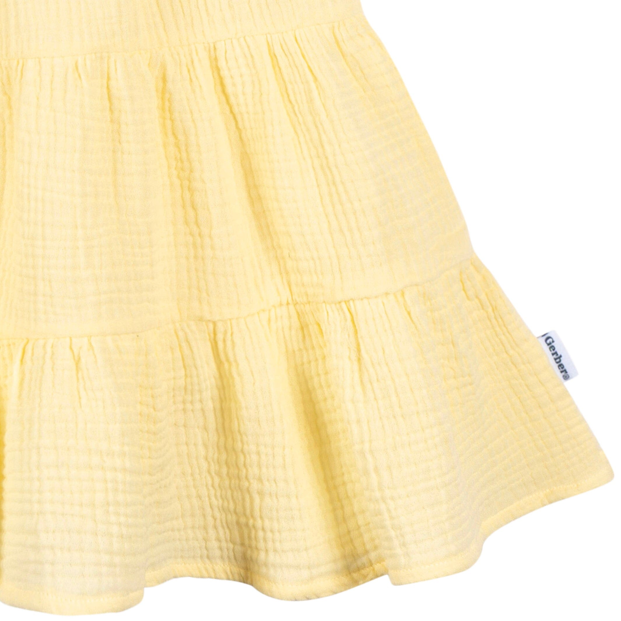 Toddler Girls Yellow Tiered Cotton Gauze Dress - Image 2