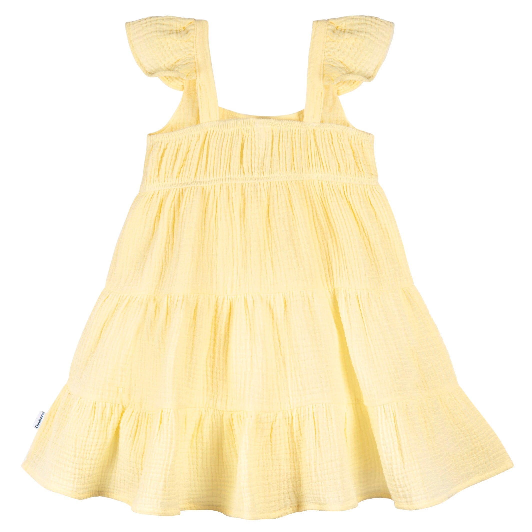 Toddler Girls Yellow Tiered Cotton Gauze Dress - Image 3