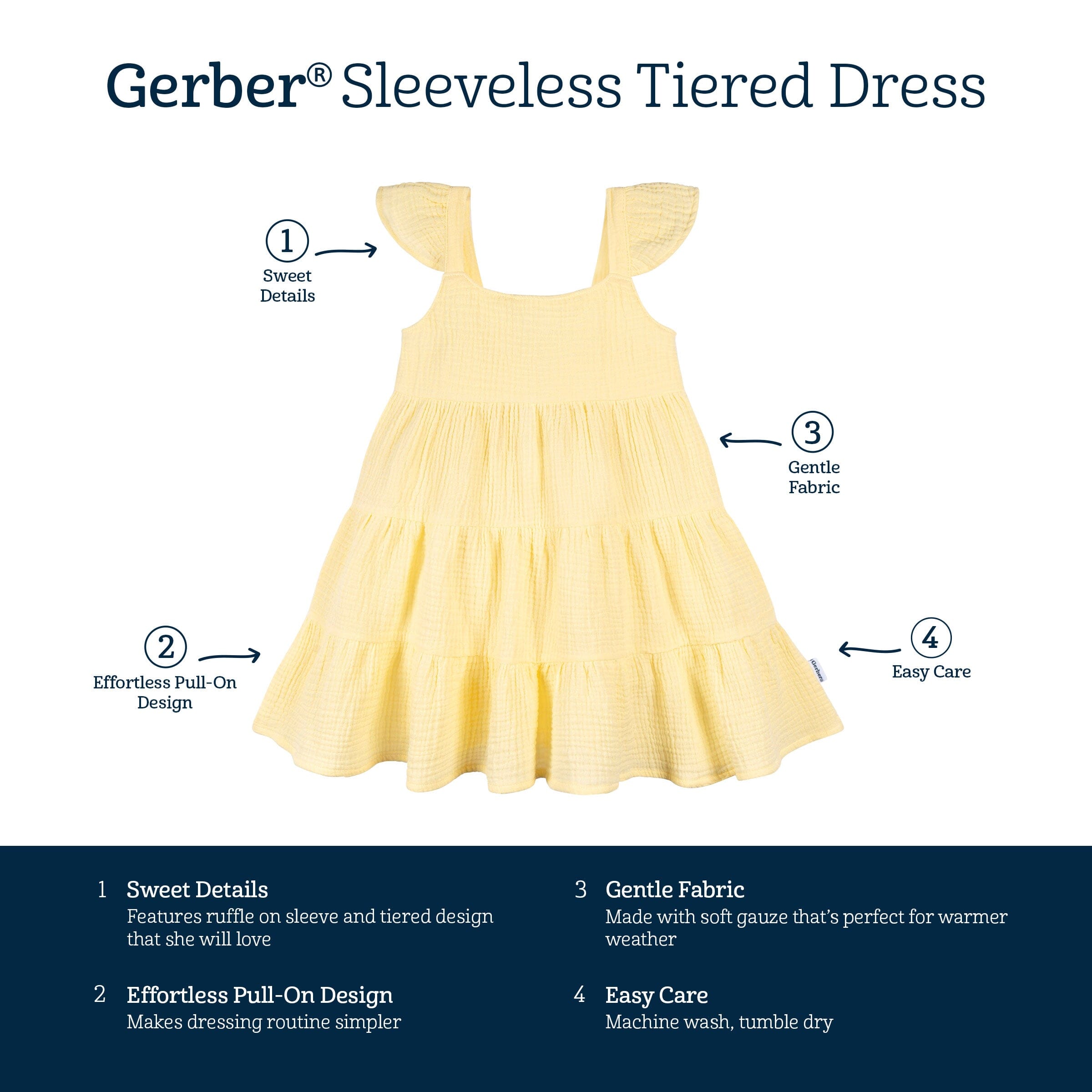 Toddler Girls Yellow Tiered Cotton Gauze Dress - Image 5
