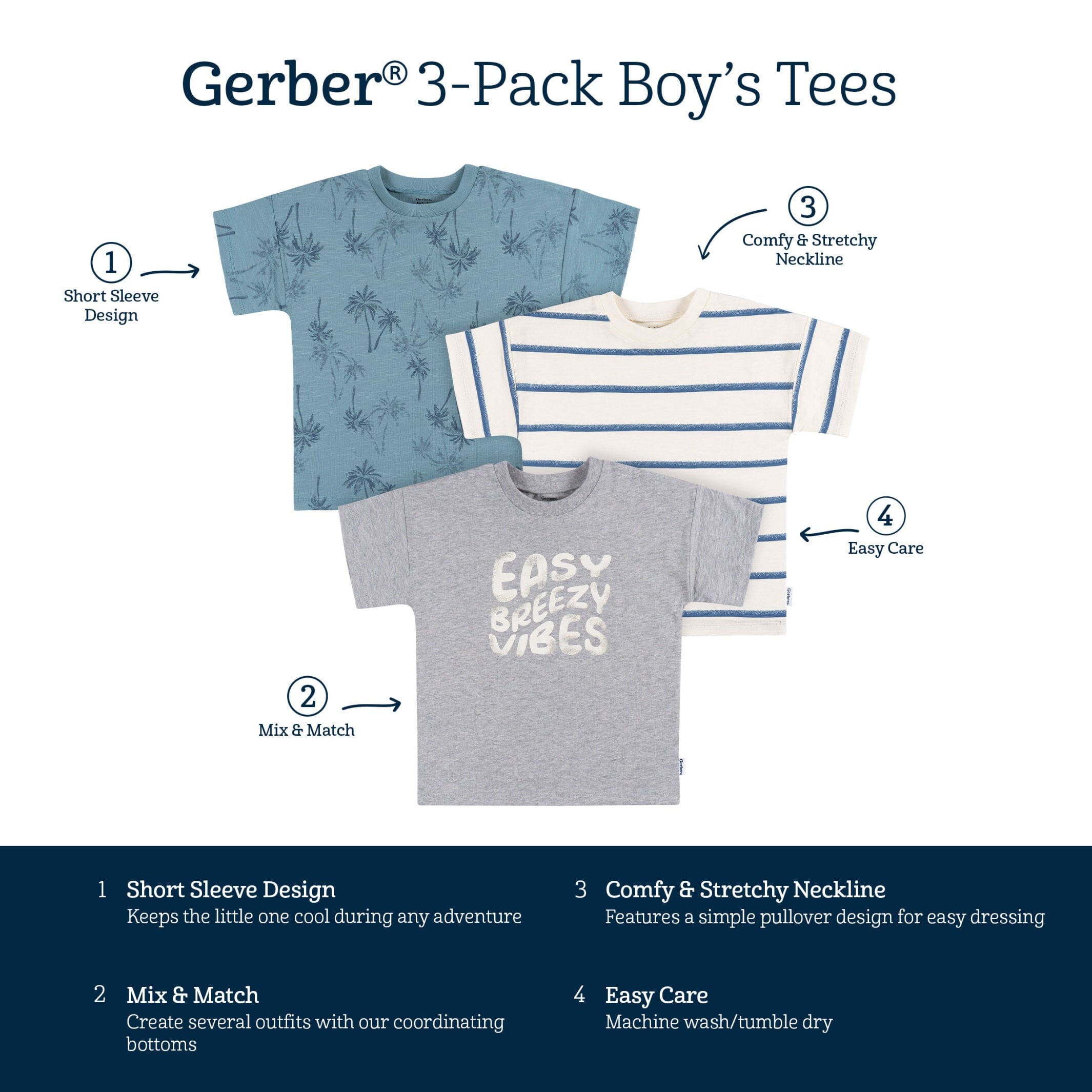 3-Pack Infant and Toddler Boys Easy Breezy Vibes T-Shirts - Image 7