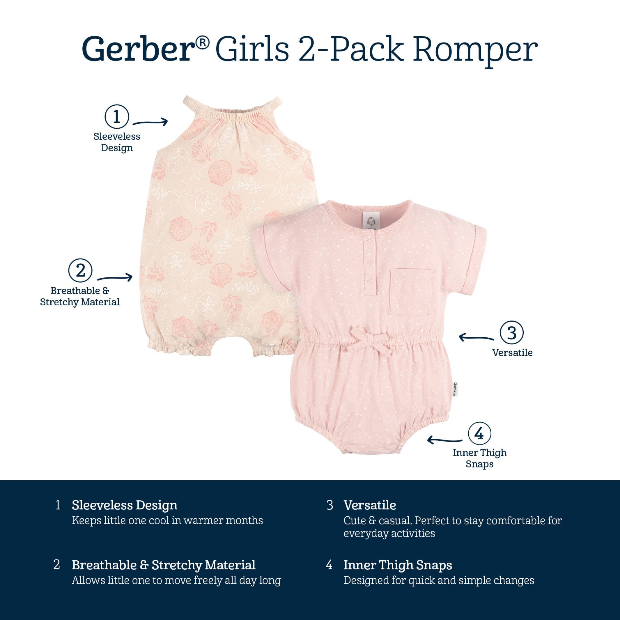 2-Pack Baby Girls Seashells Rompers - Image 7