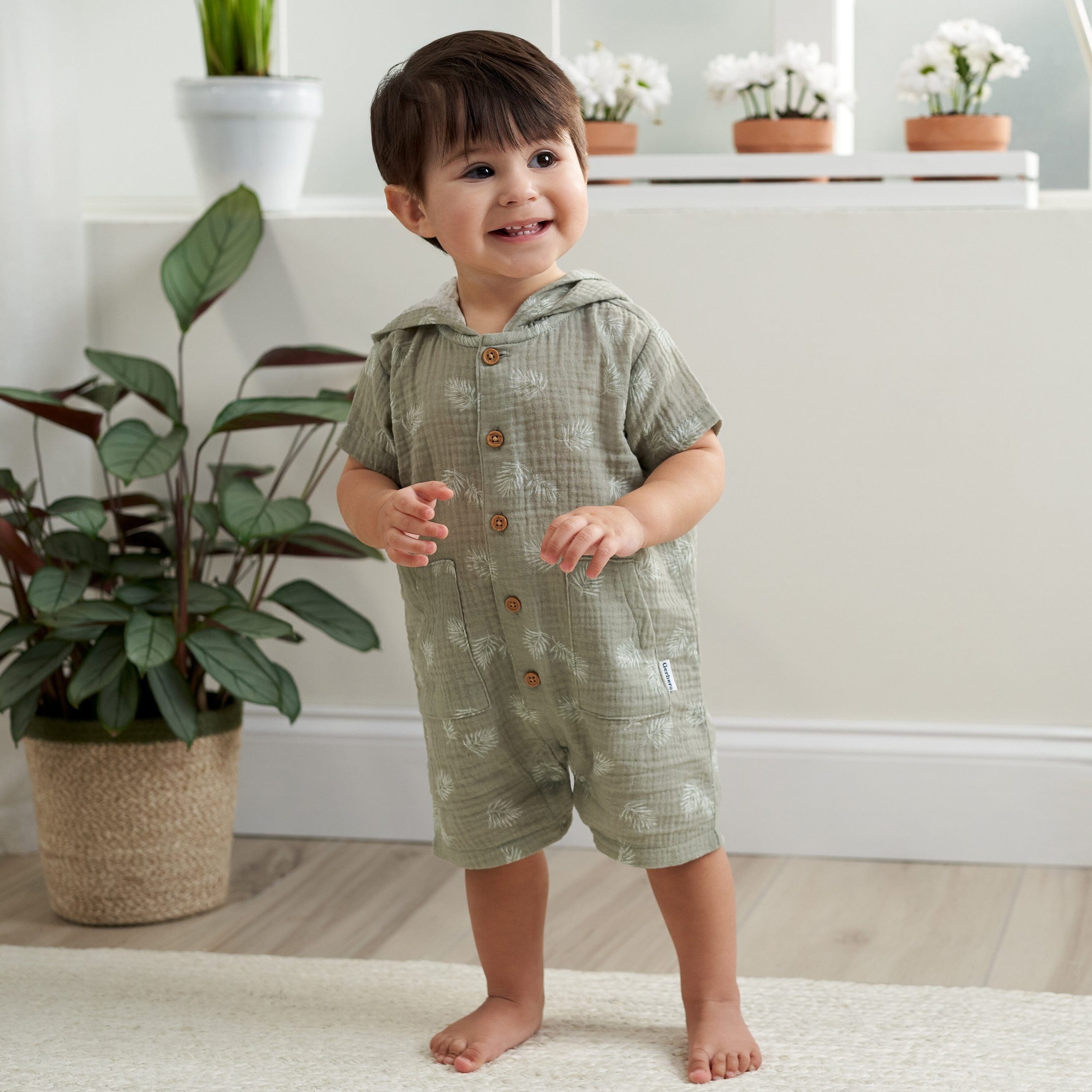 Baby Boys Palms Hooded Romper - Image 2
