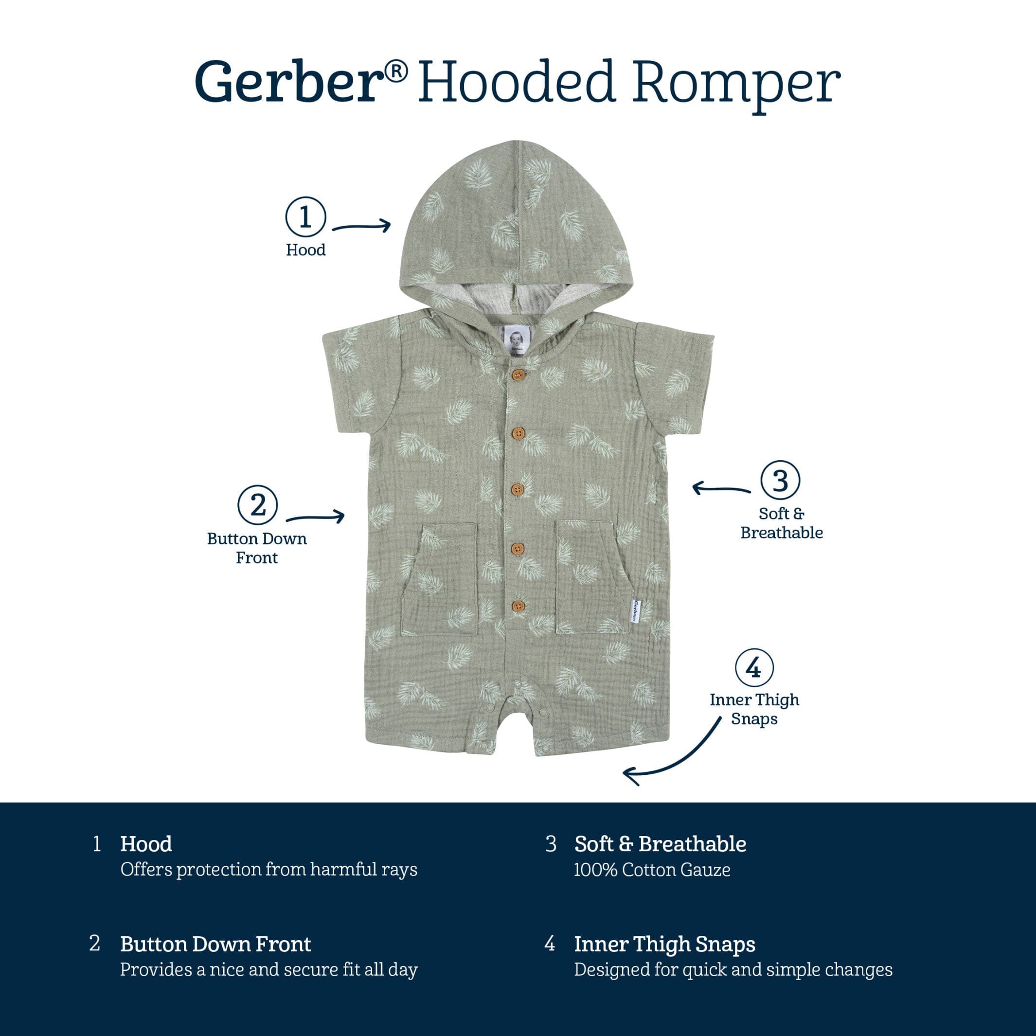 Baby Boys Palms Hooded Romper - Image 7