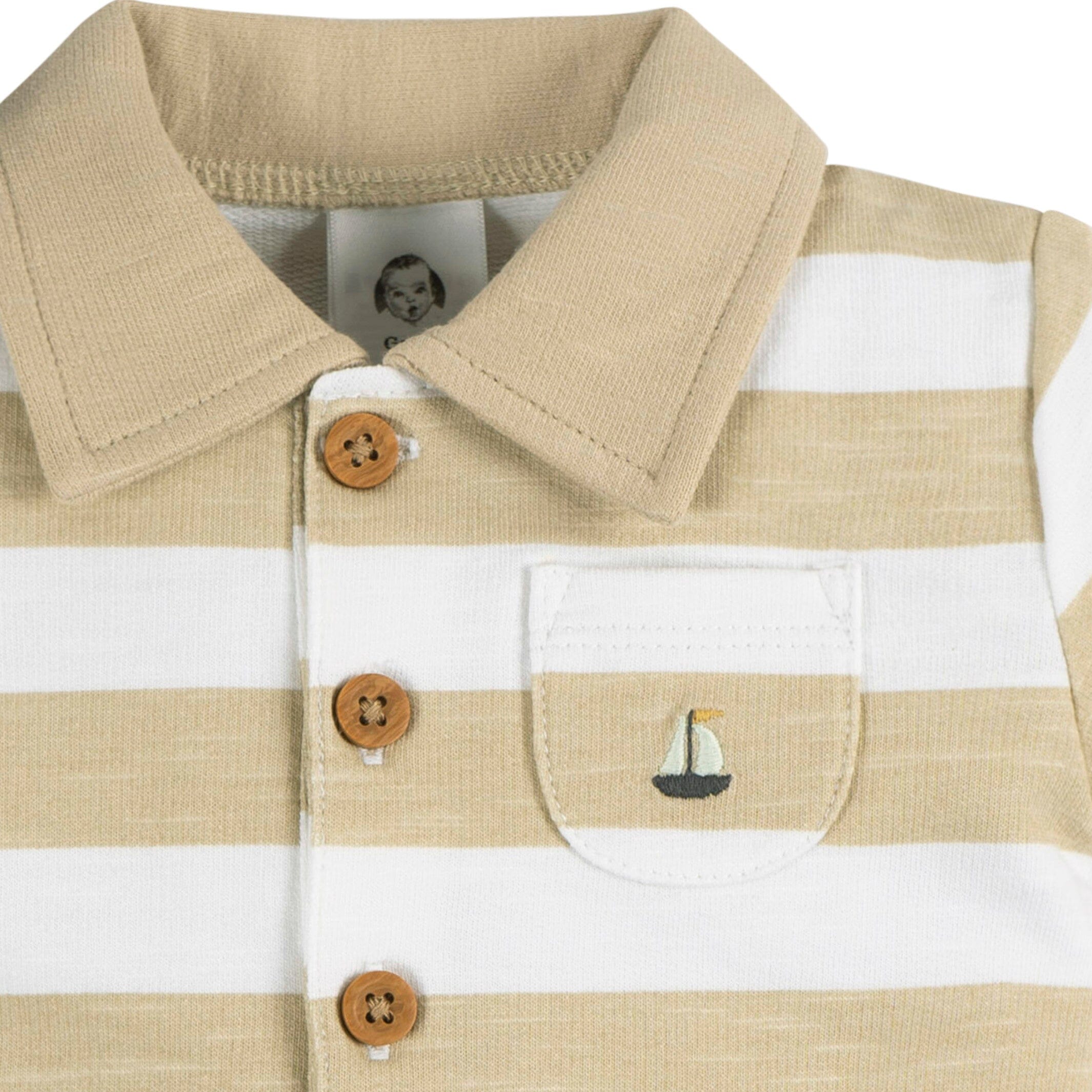 Baby Boys Tan Stripe Collared Romper - Image 4
