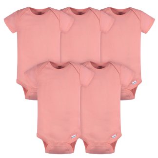 5-Pack Baby Girls Mauve Pink Premium Short Sleeve Lap Shoulder Onesies® Bodysuits