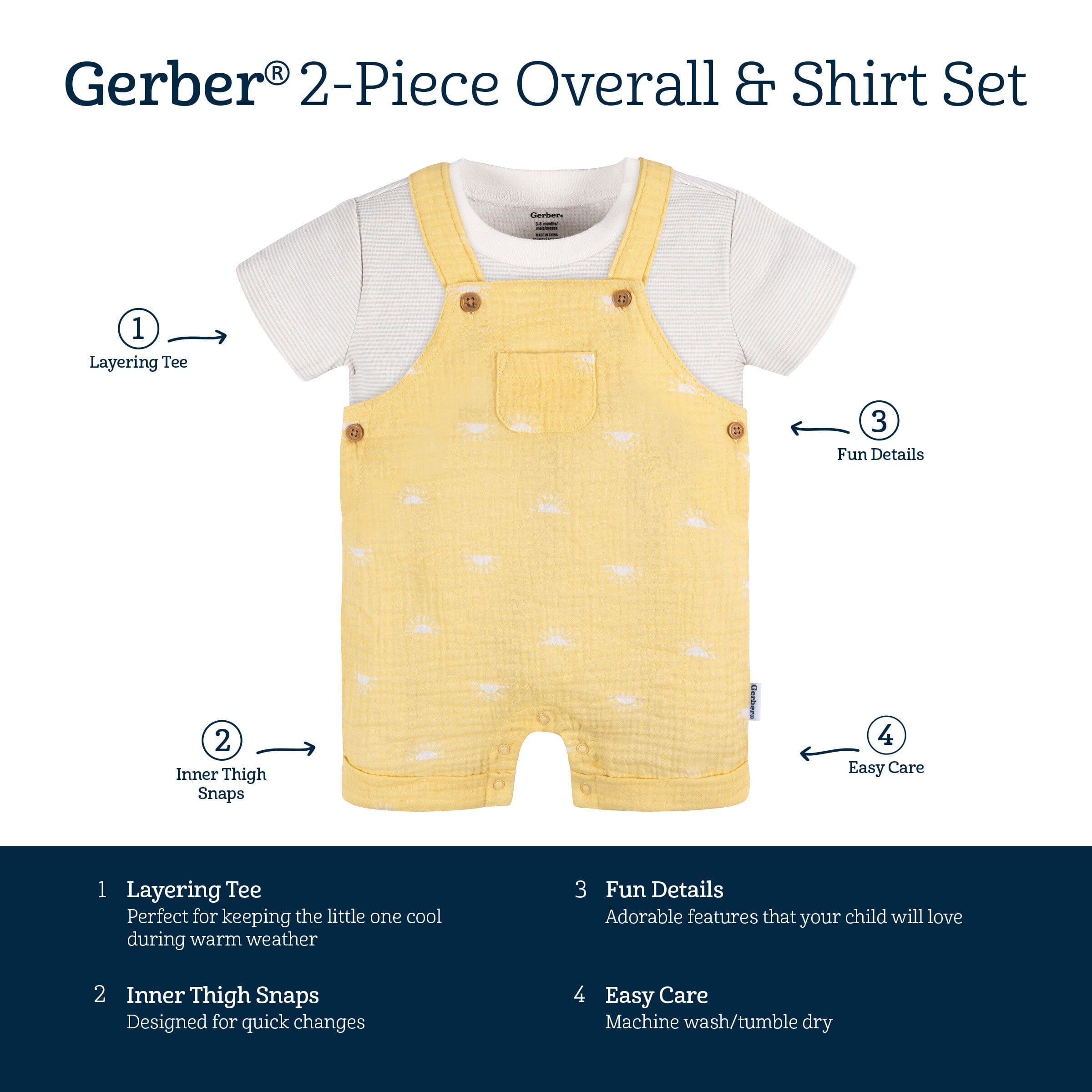 Baby 2-Piece Cotton Gauze Sunrise Overall Romper with T-Shirt Set - Image 6