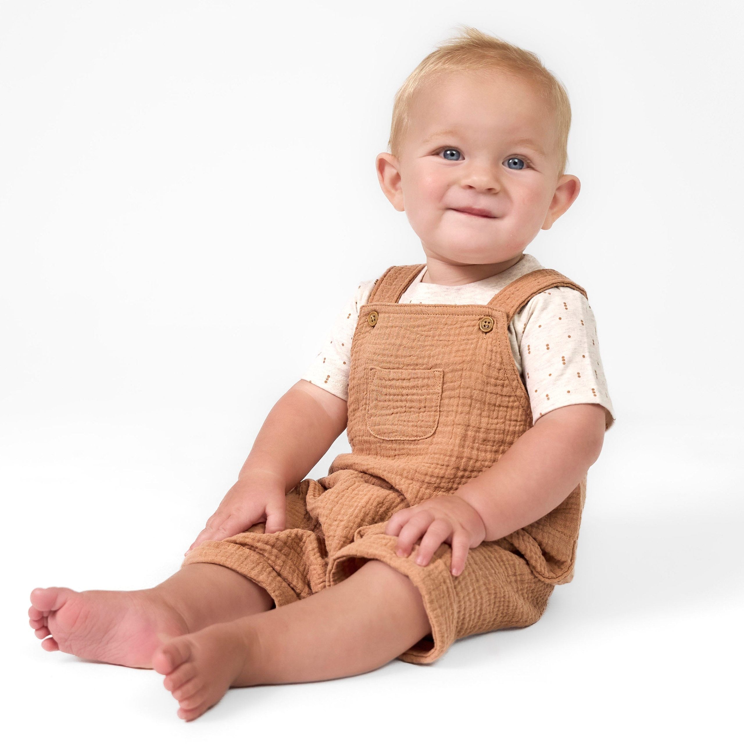2-Piece Baby Neutral Dots Cotton Gauze Overall Romper and T-Shirt Set - Image 2