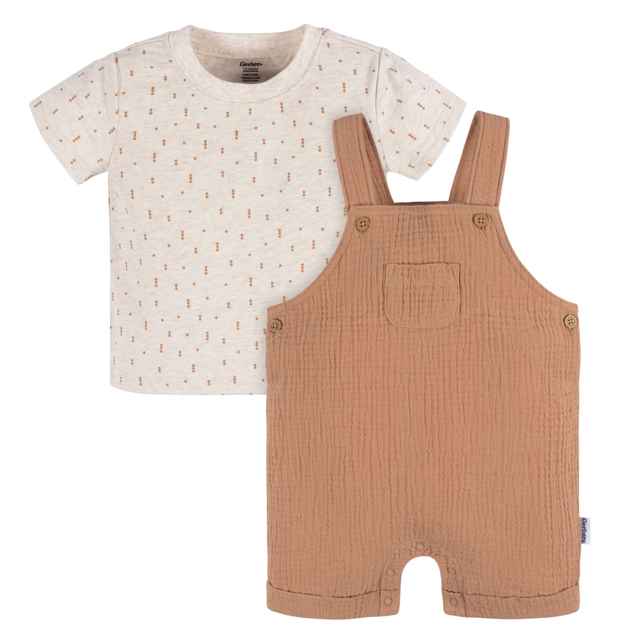 2-Piece Baby Neutral Dots Cotton Gauze Overall Romper and T-Shirt Set - Image 3