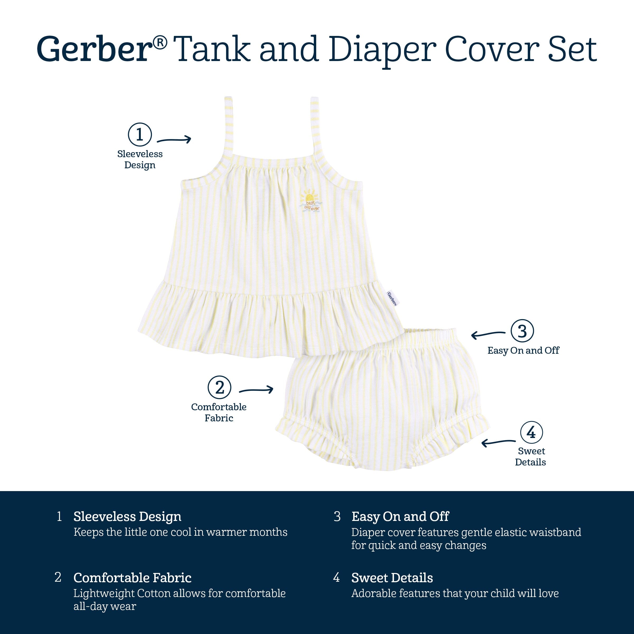 2-Piece Baby Girls Yellow Stripe Tank Top & Diaper Cover Set - Image 7