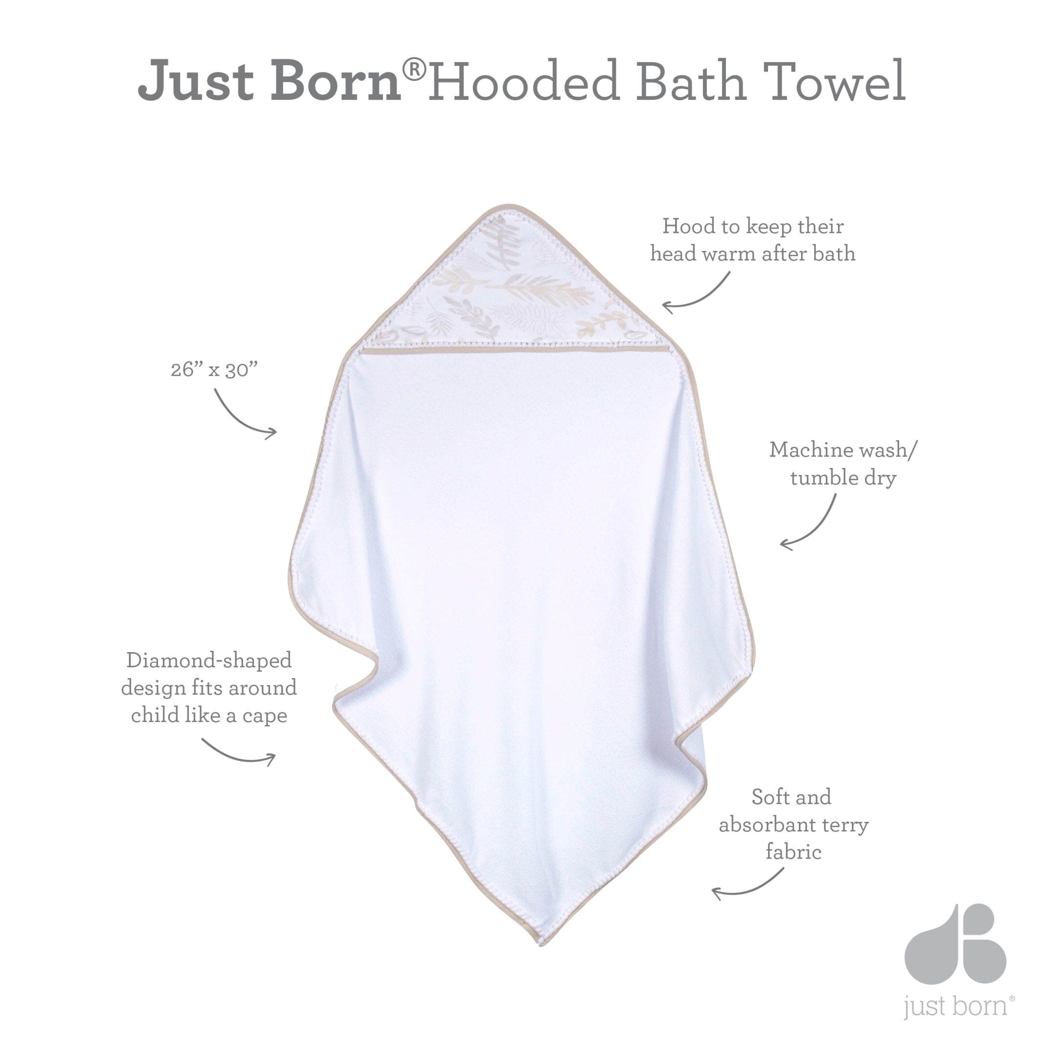 3-Pack Baby Neutral Natural Foliage Hooded Towels - Image 9