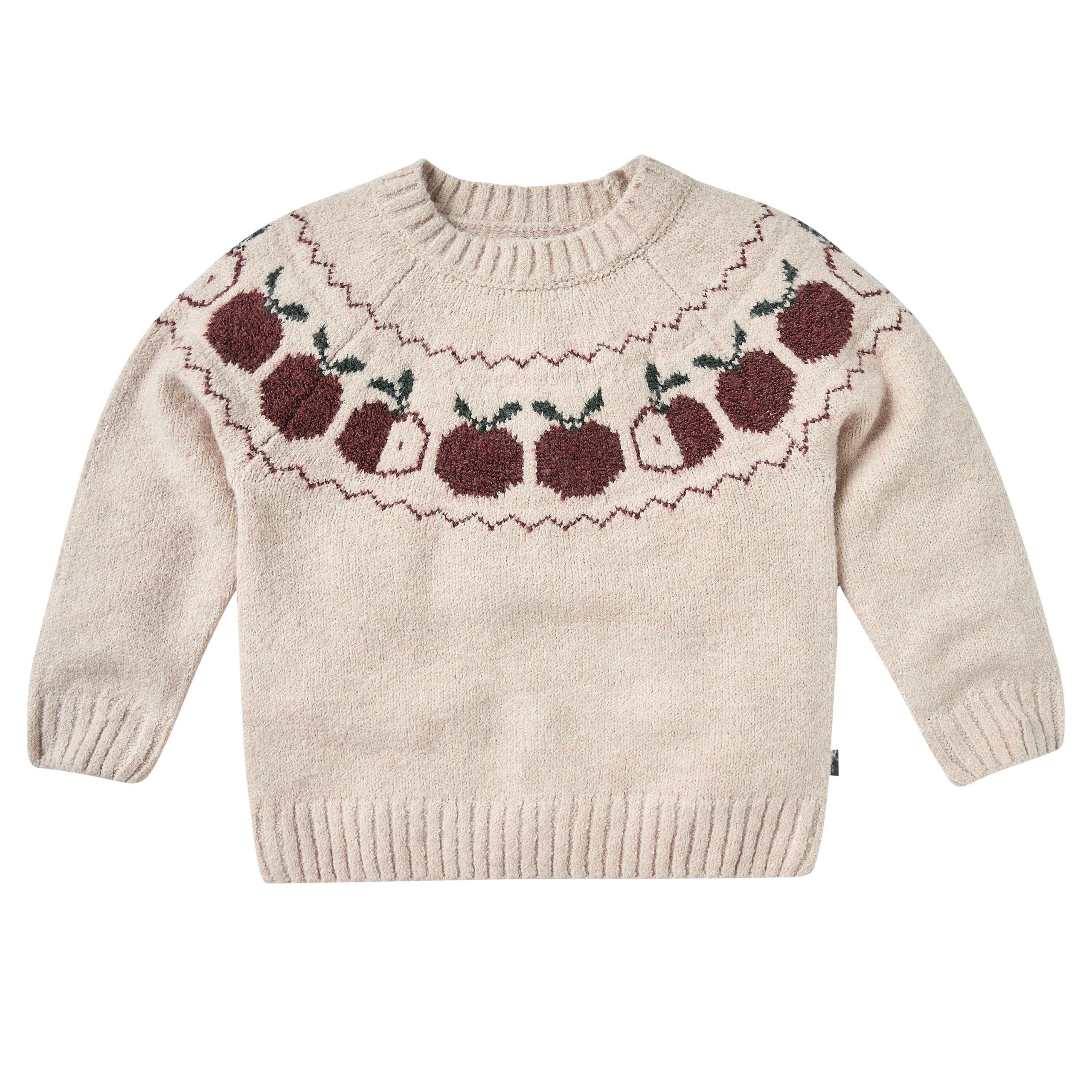 Toddler & Kid Girls Oatmeal Apples Jacquard Knit Sweater