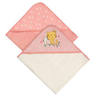 2-Pack Baby Girls Kitty Floral Hooded Towel