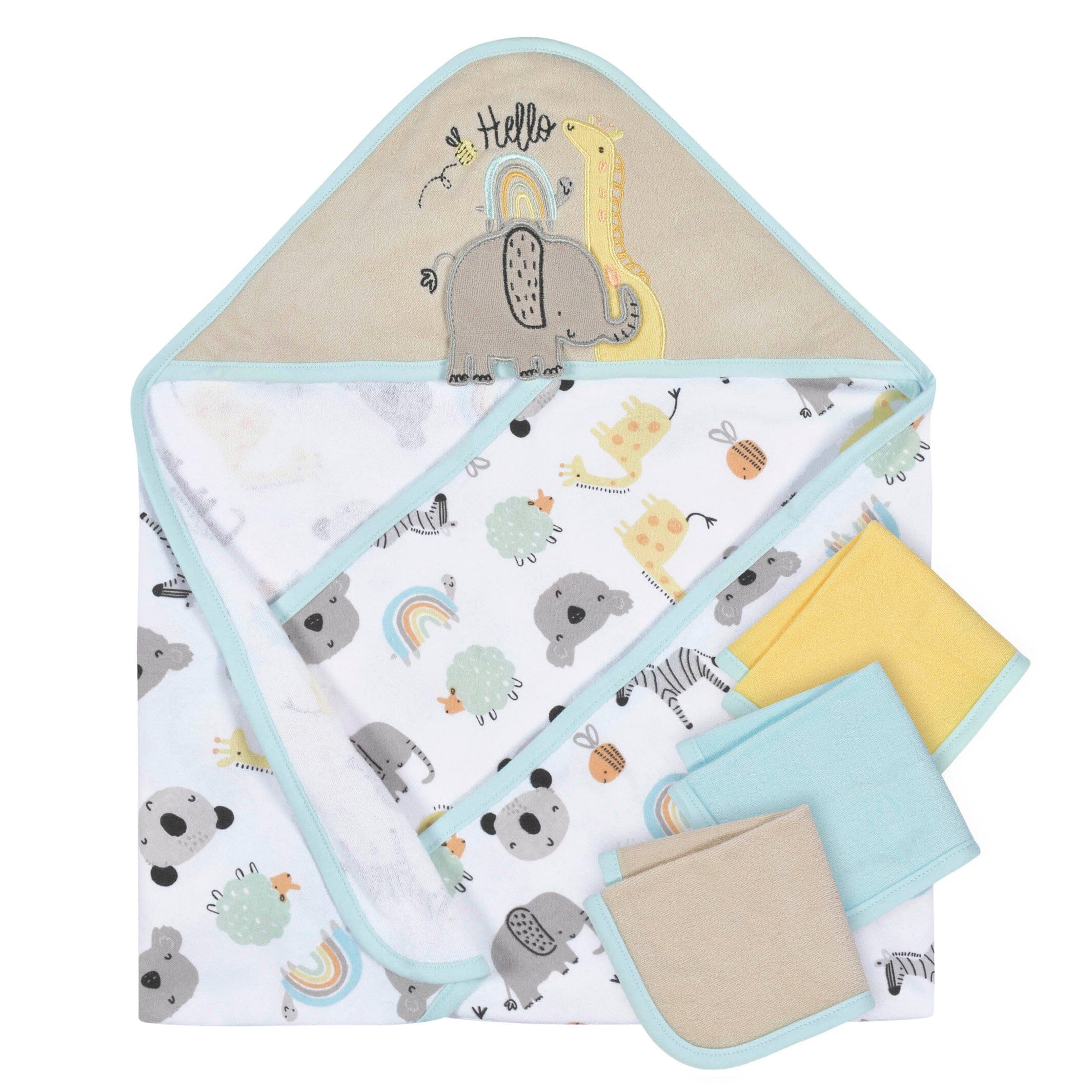 4-Piece Baby Neutral Little Animals Hooded Towel and Washcloths