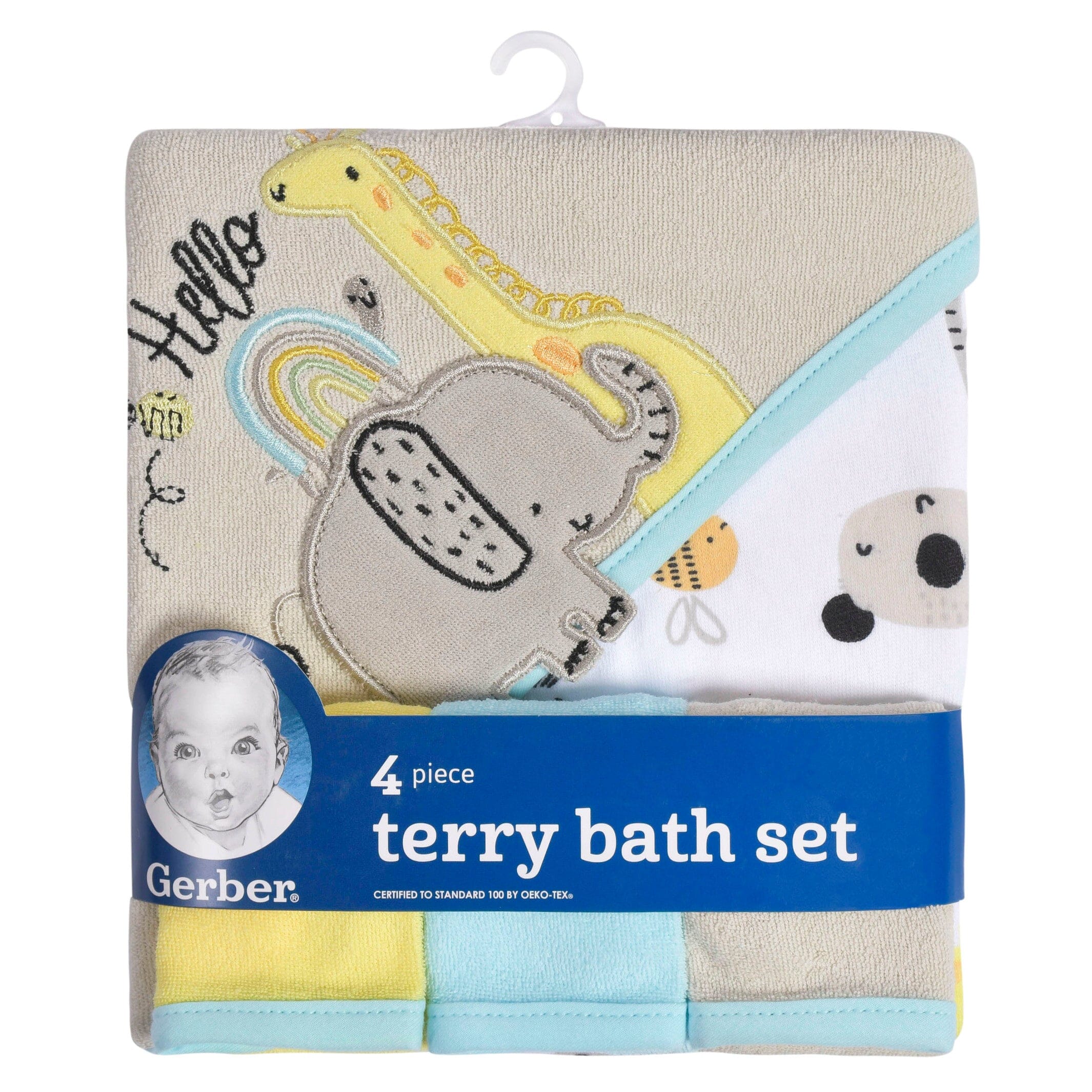 4-Piece Baby Neutral Little Animals Hooded Towel and Washcloths - Image 7