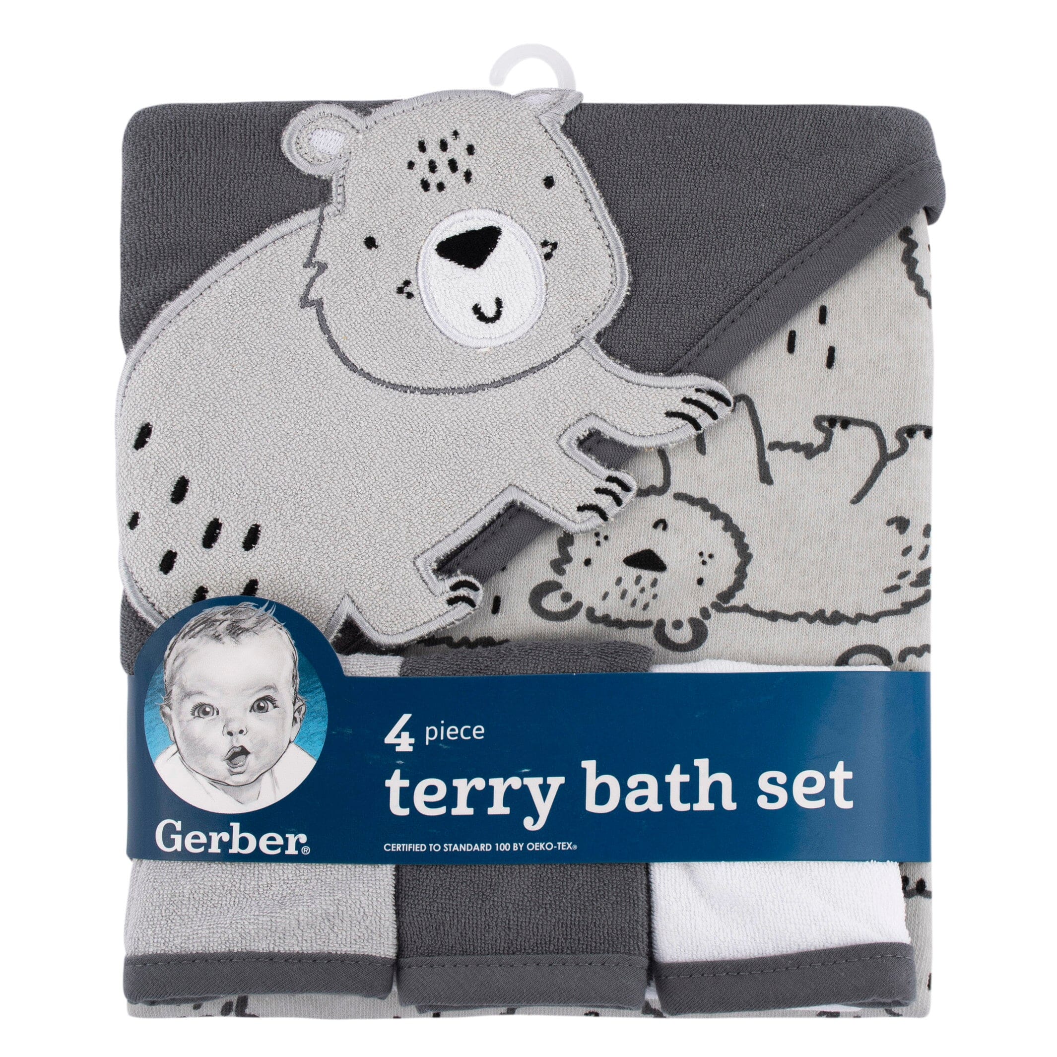 4-Piece Baby Boys Bear Hooded Towel and Washcloths - Image 7