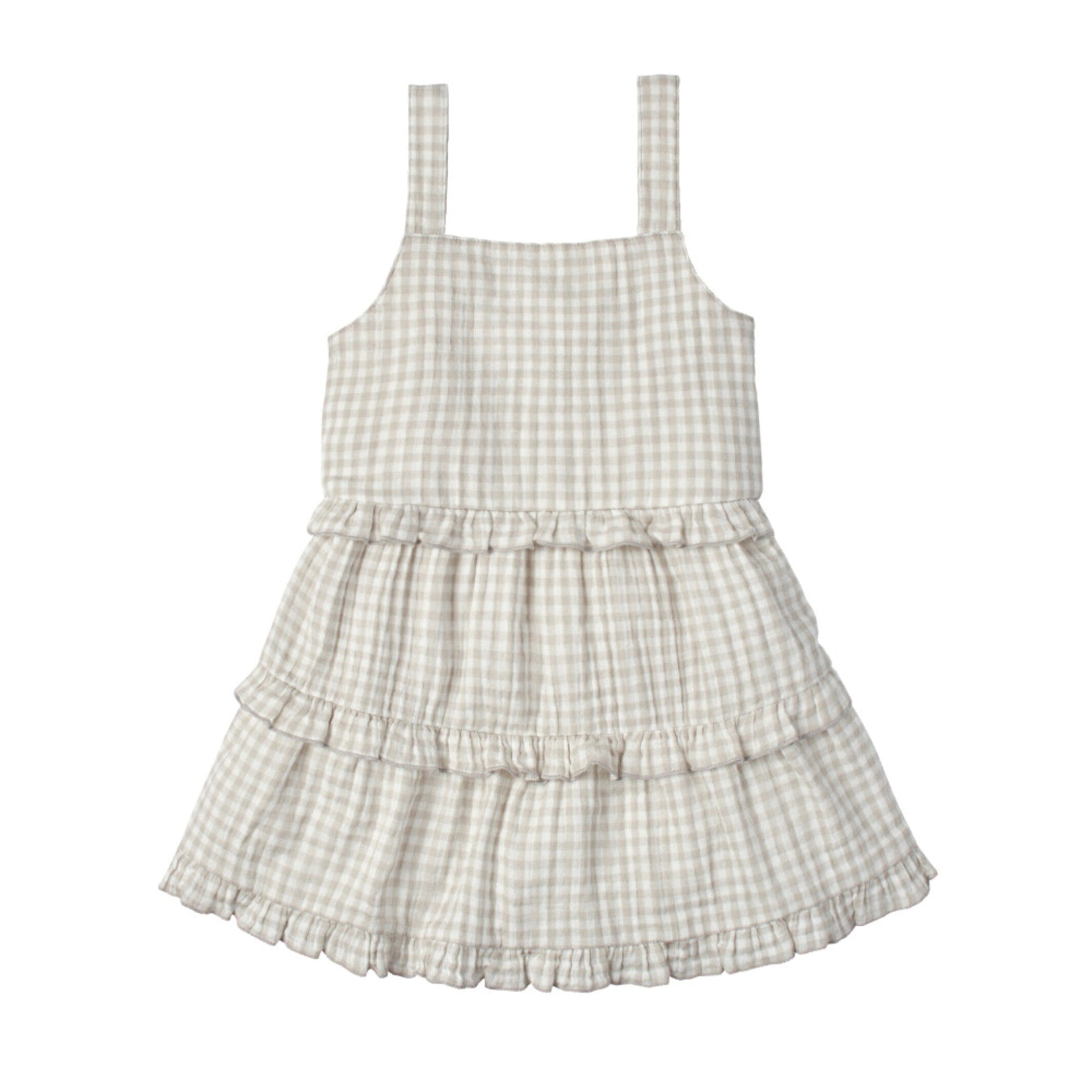 Infant & Toddler Girls Khaki Gingham Tiered Dress - Image 2