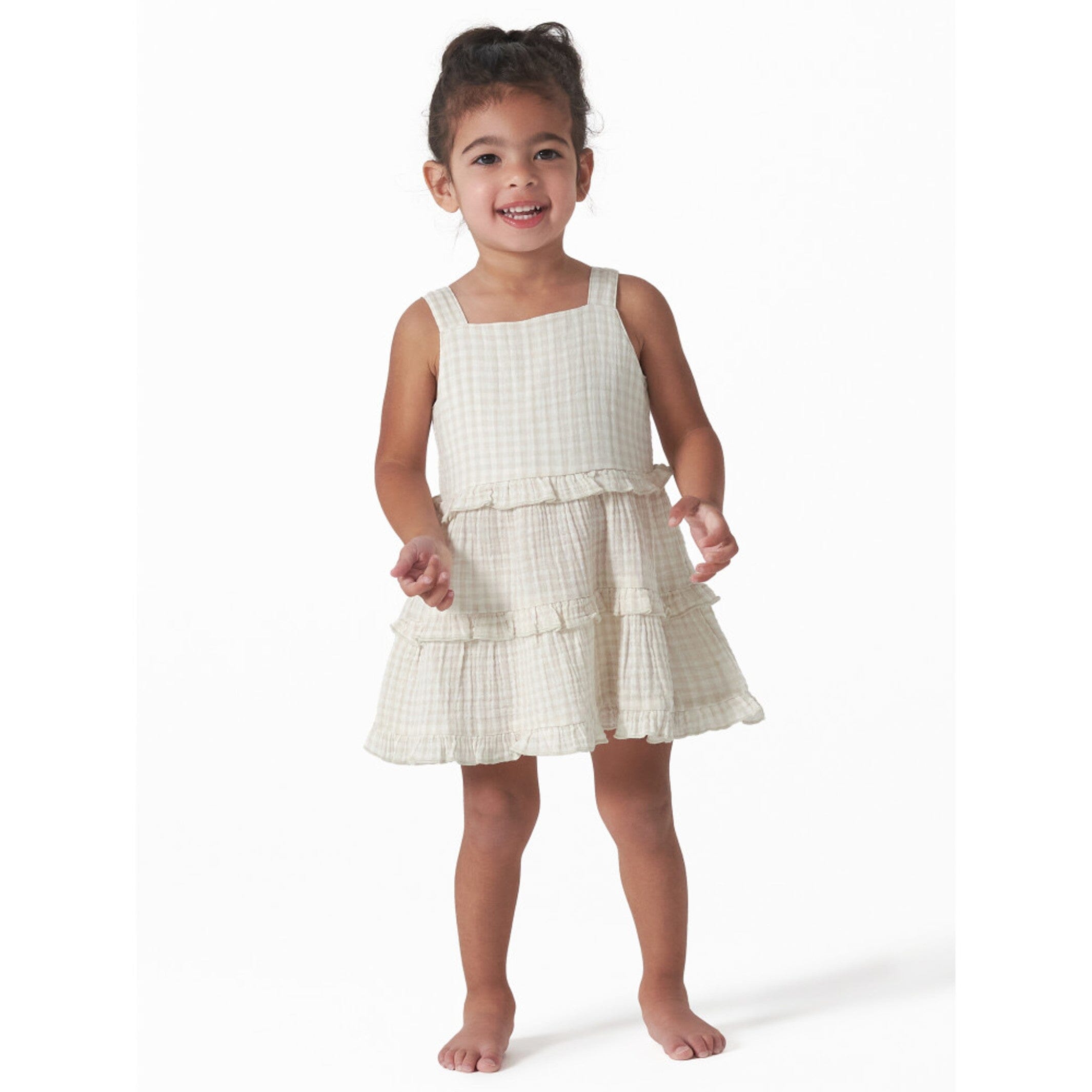 Infant & Toddler Girls Khaki Gingham Tiered Dress - Image 3