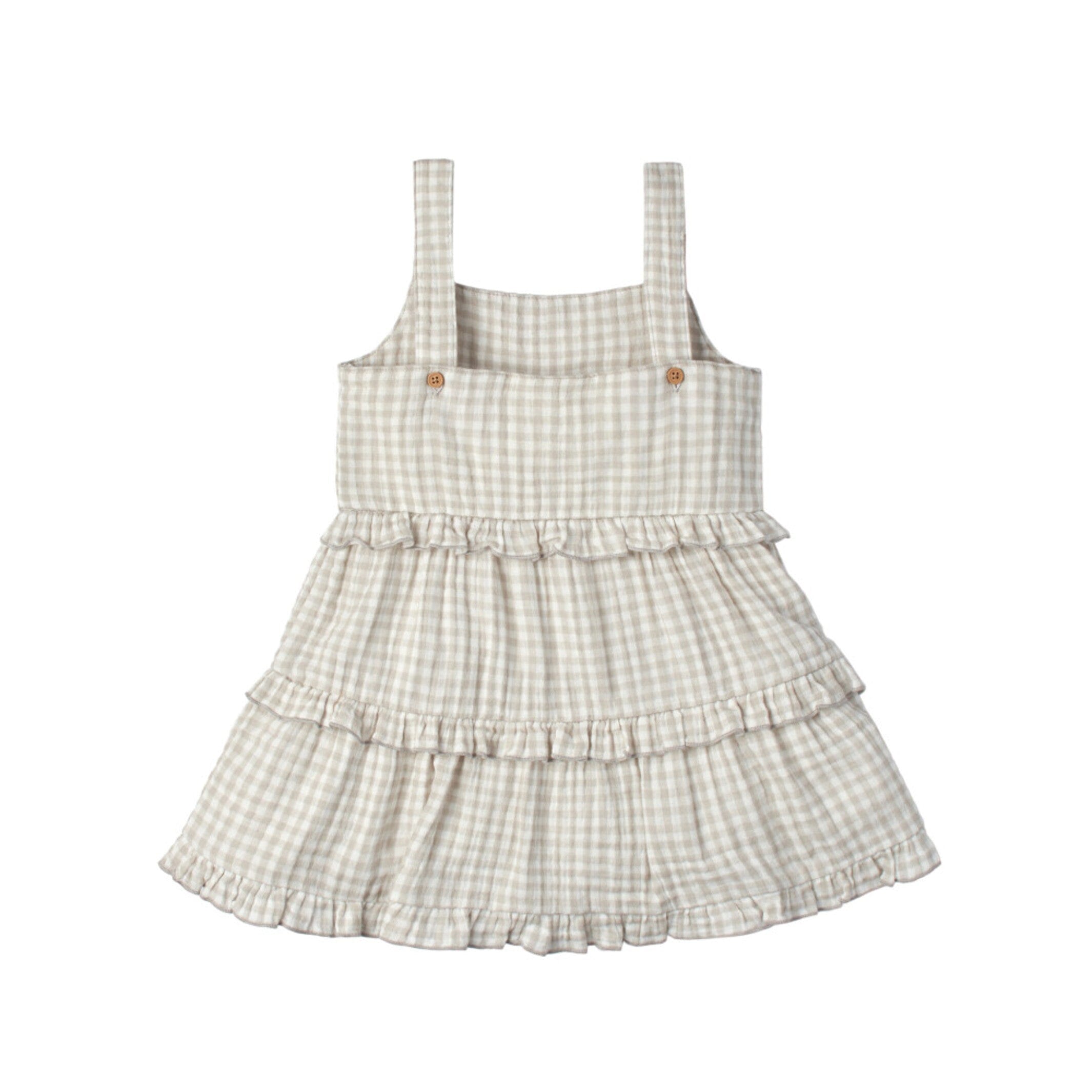 Infant & Toddler Girls Khaki Gingham Tiered Dress - Image 7