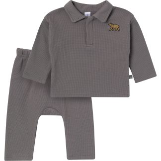 2-Piece Baby Boys Steel Gray Johnny Collar Set
